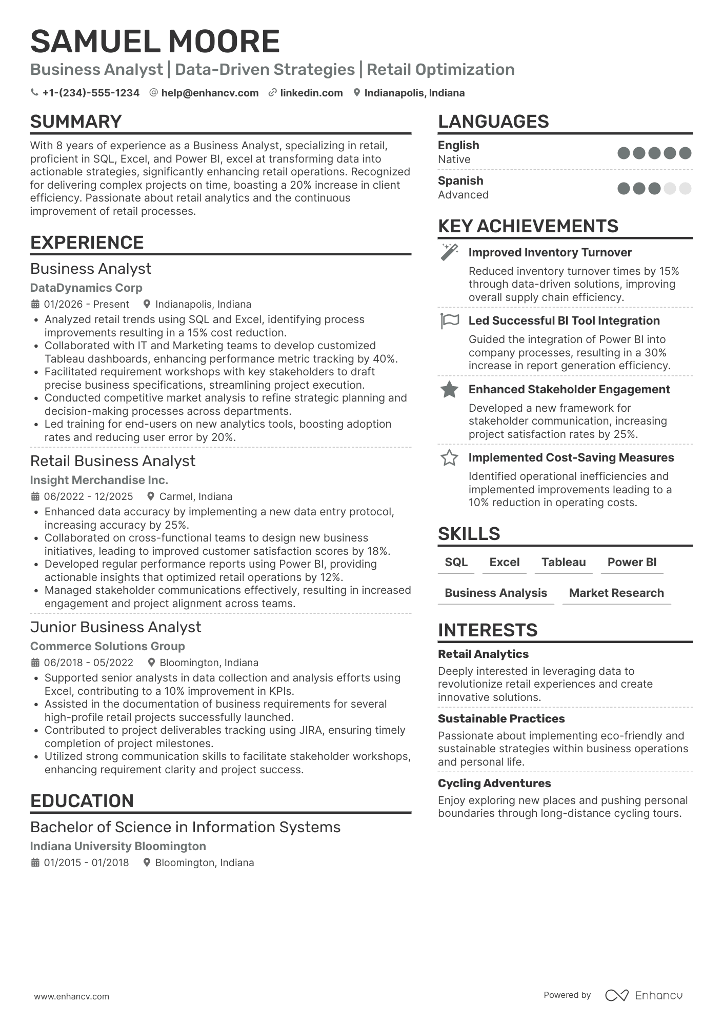 Business Analyst Retail resume example
