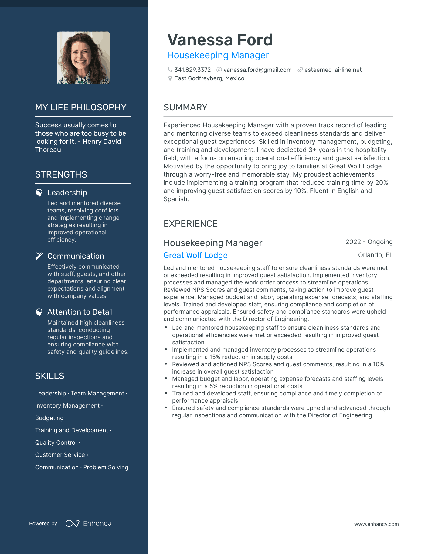Resume Examples For Housekeeping
