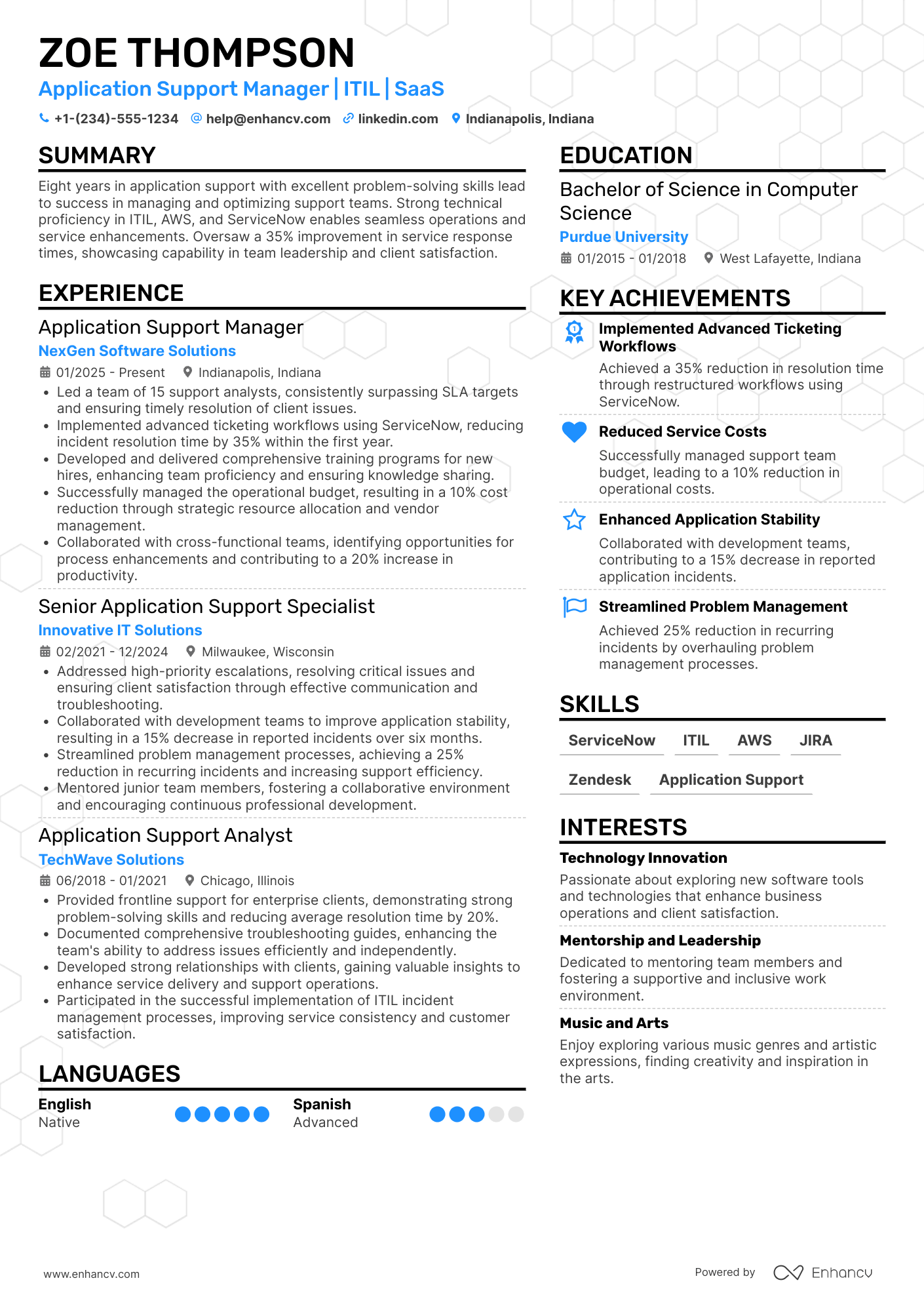 Application Support Manager resume example