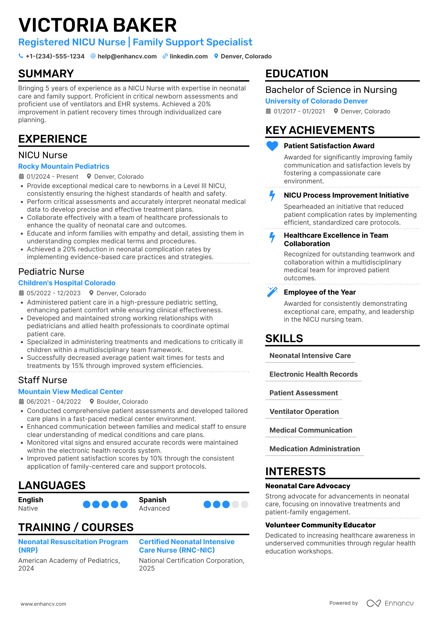 NICU Nurse resume example