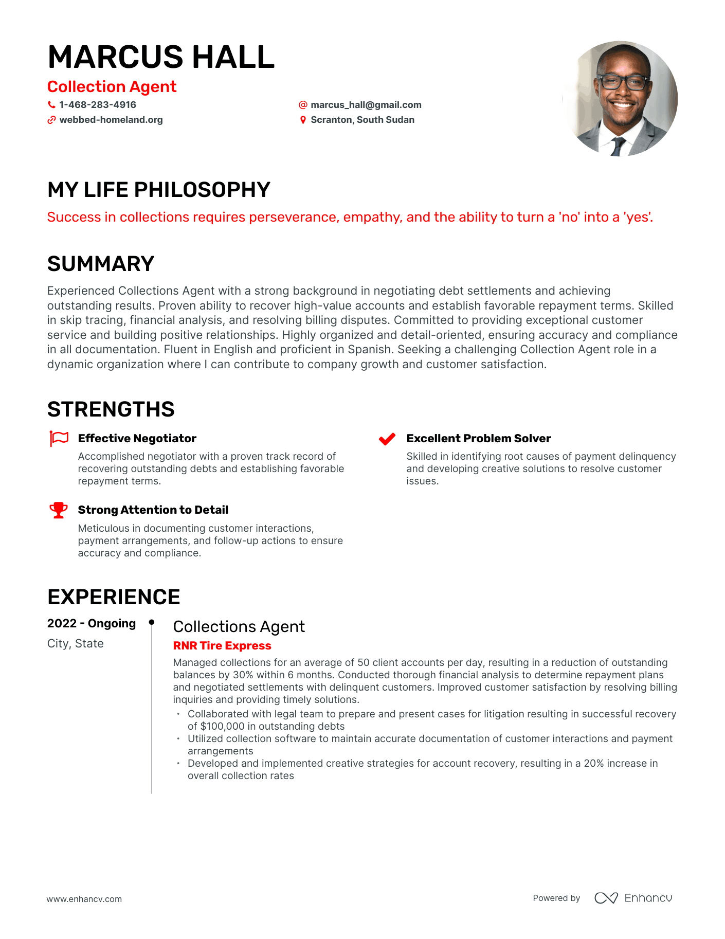 Creative Collection Agent Resume Example