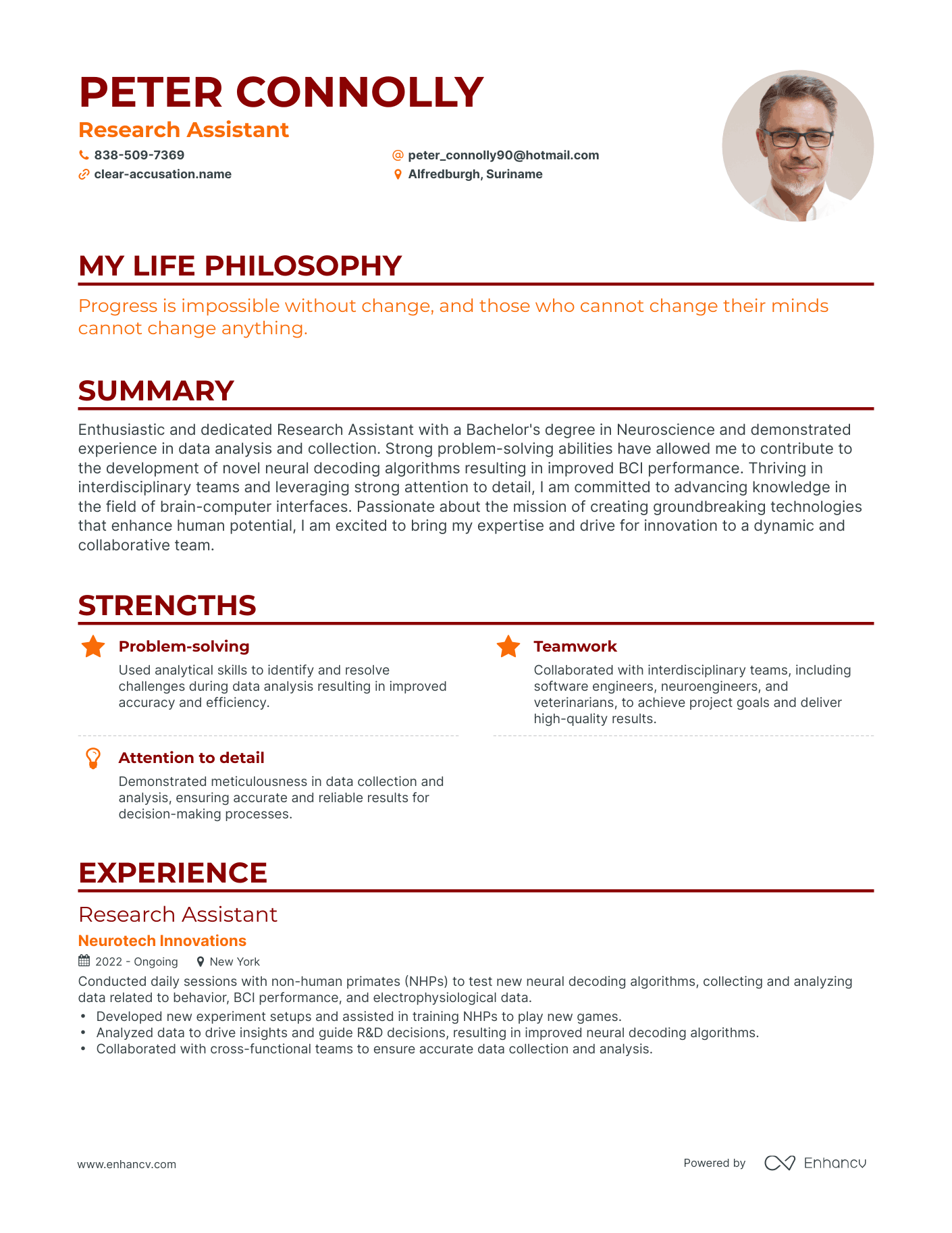 Creative Research Assistant Resume Example