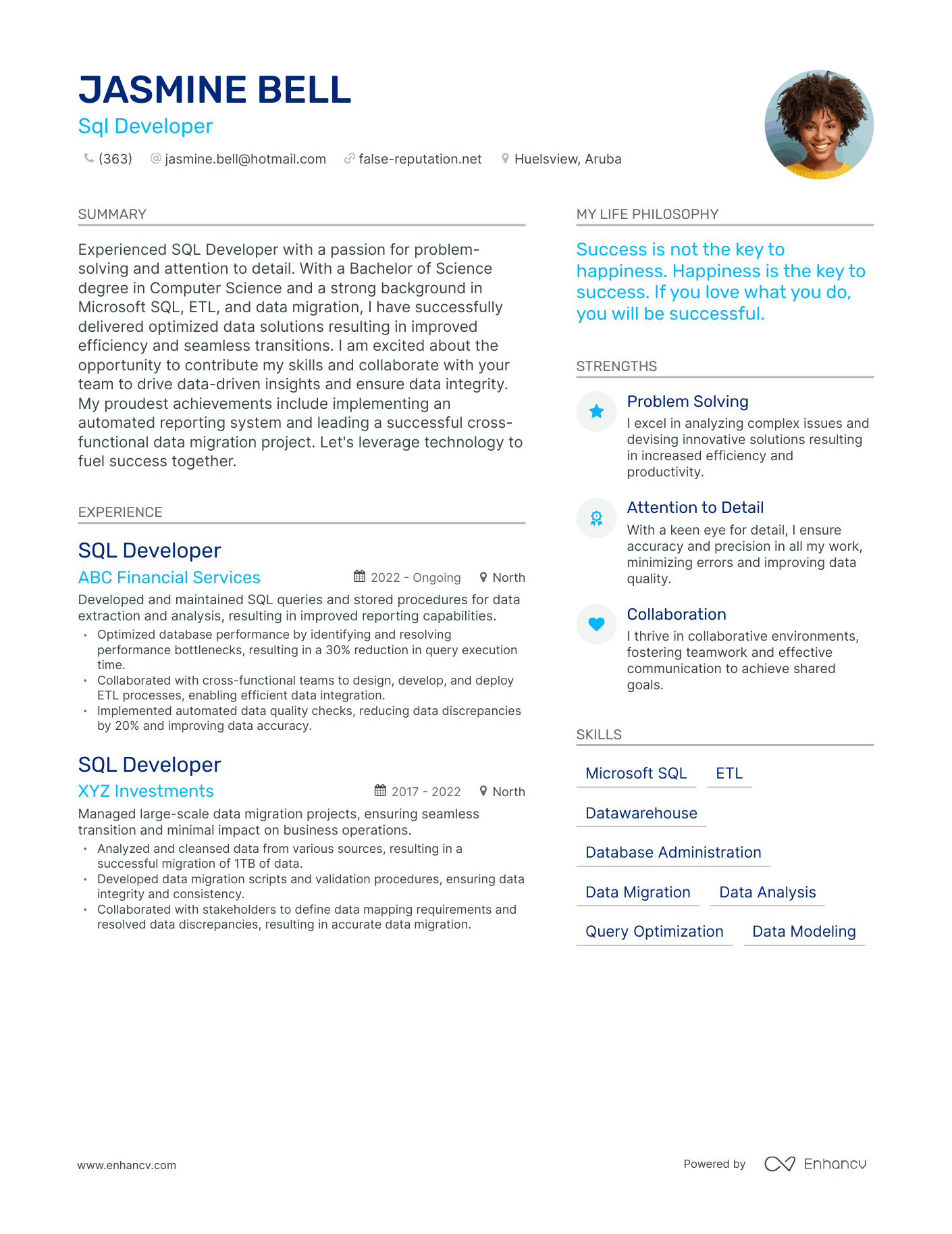 Sql Developer resume example