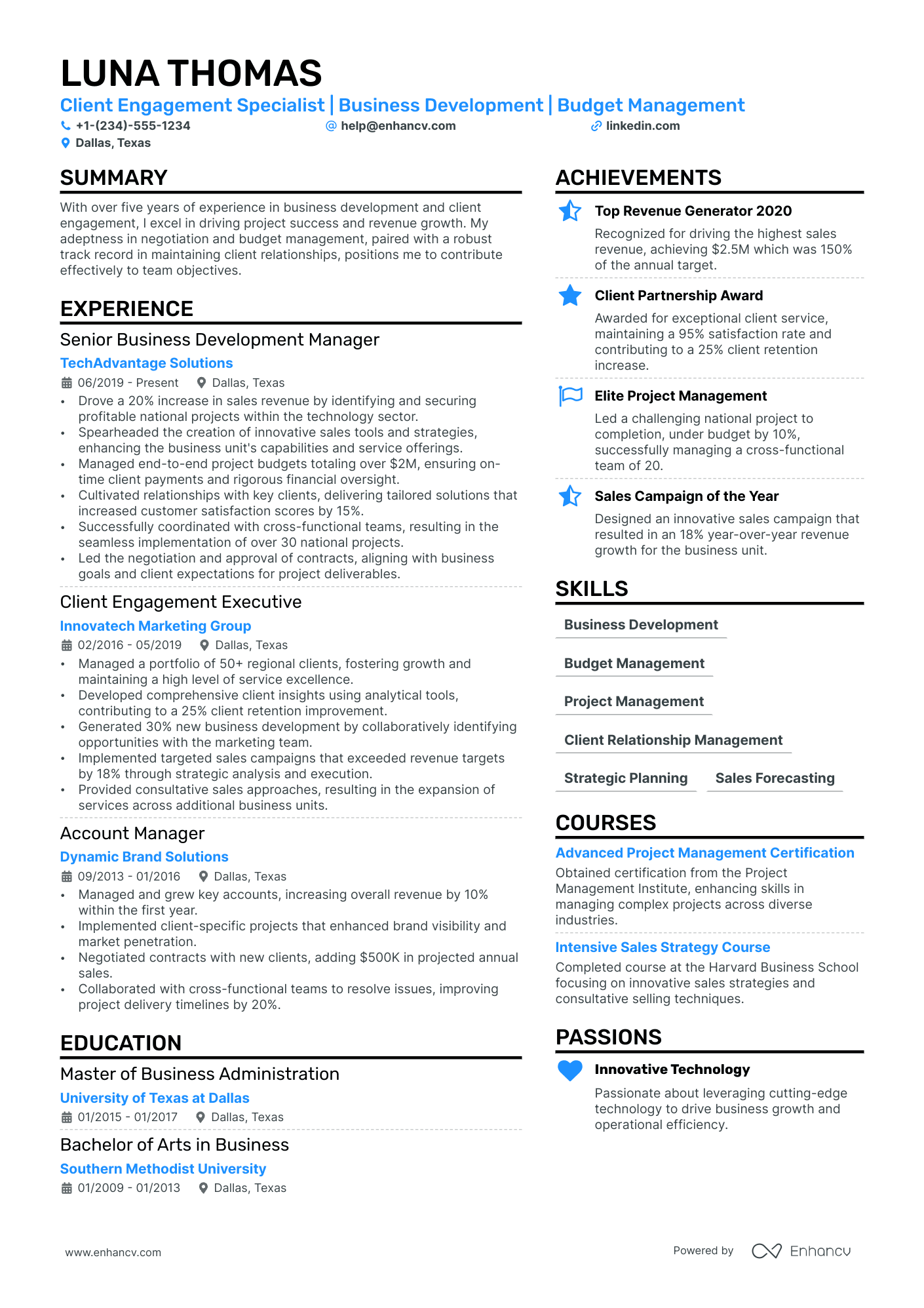 Client Engagement Manager resume example