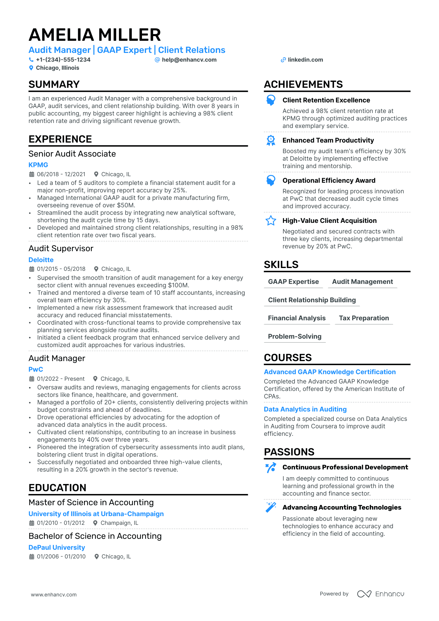 Audit Manager resume example