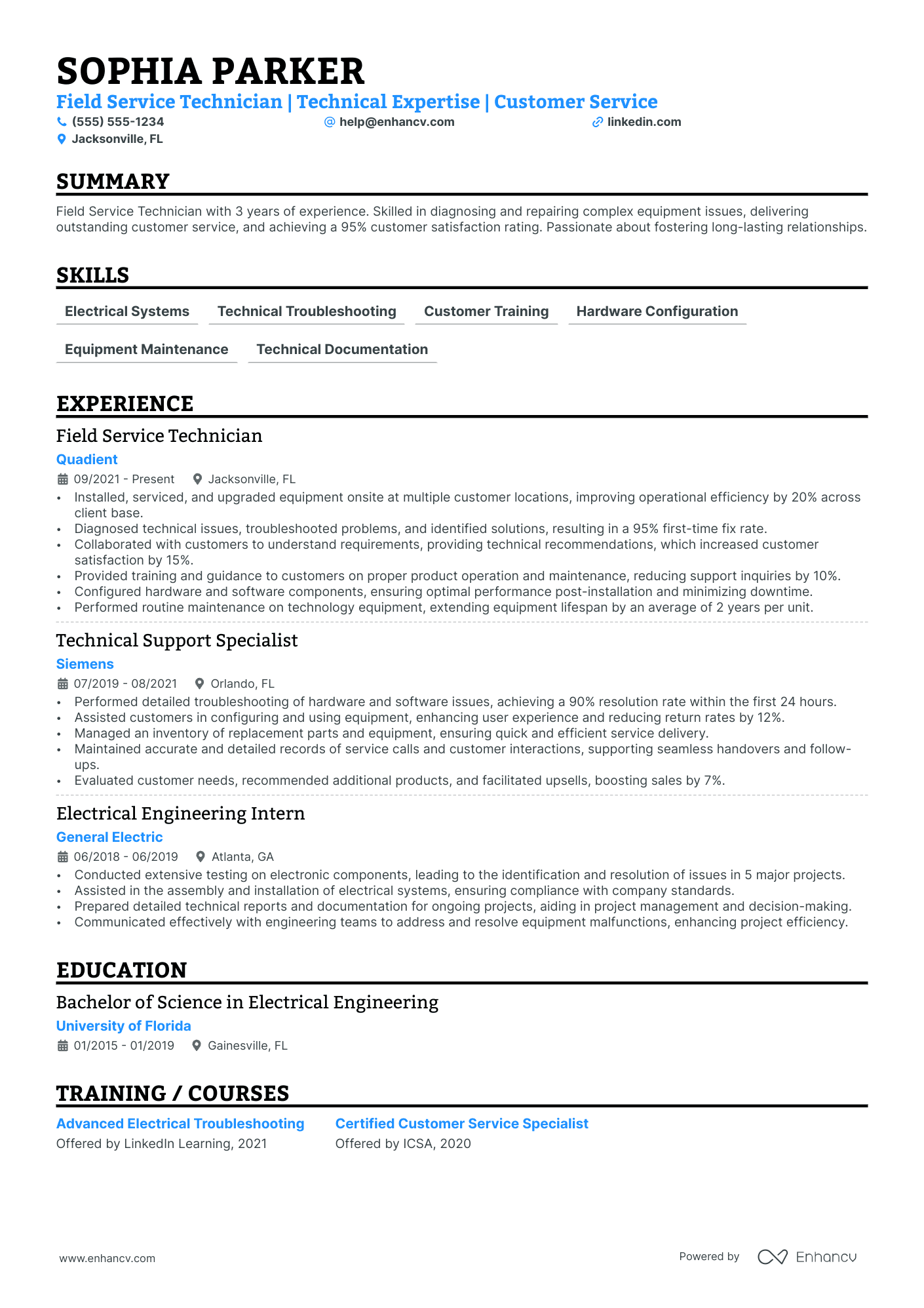 Senior Field Service Technician resume example