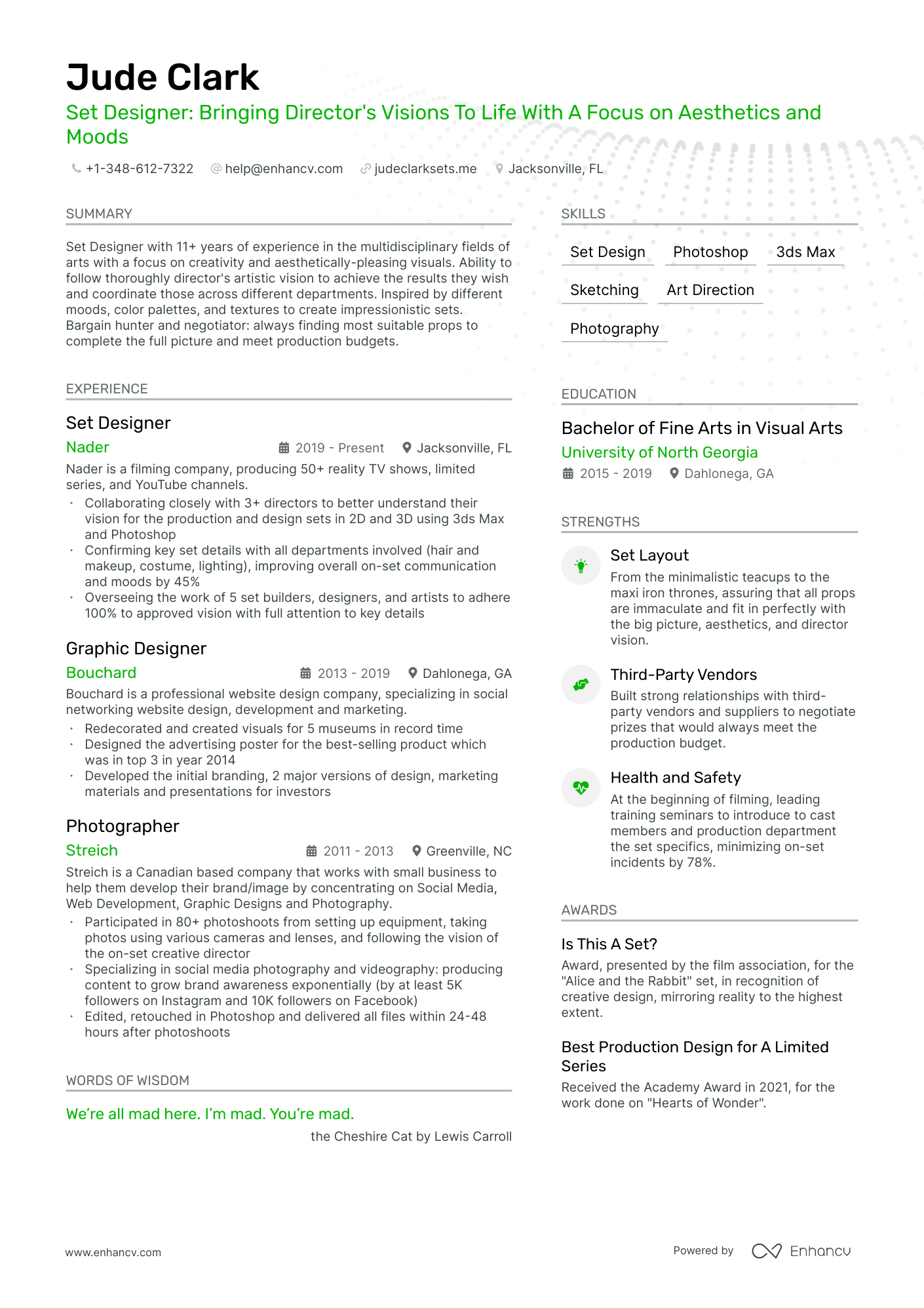 set designer resume example