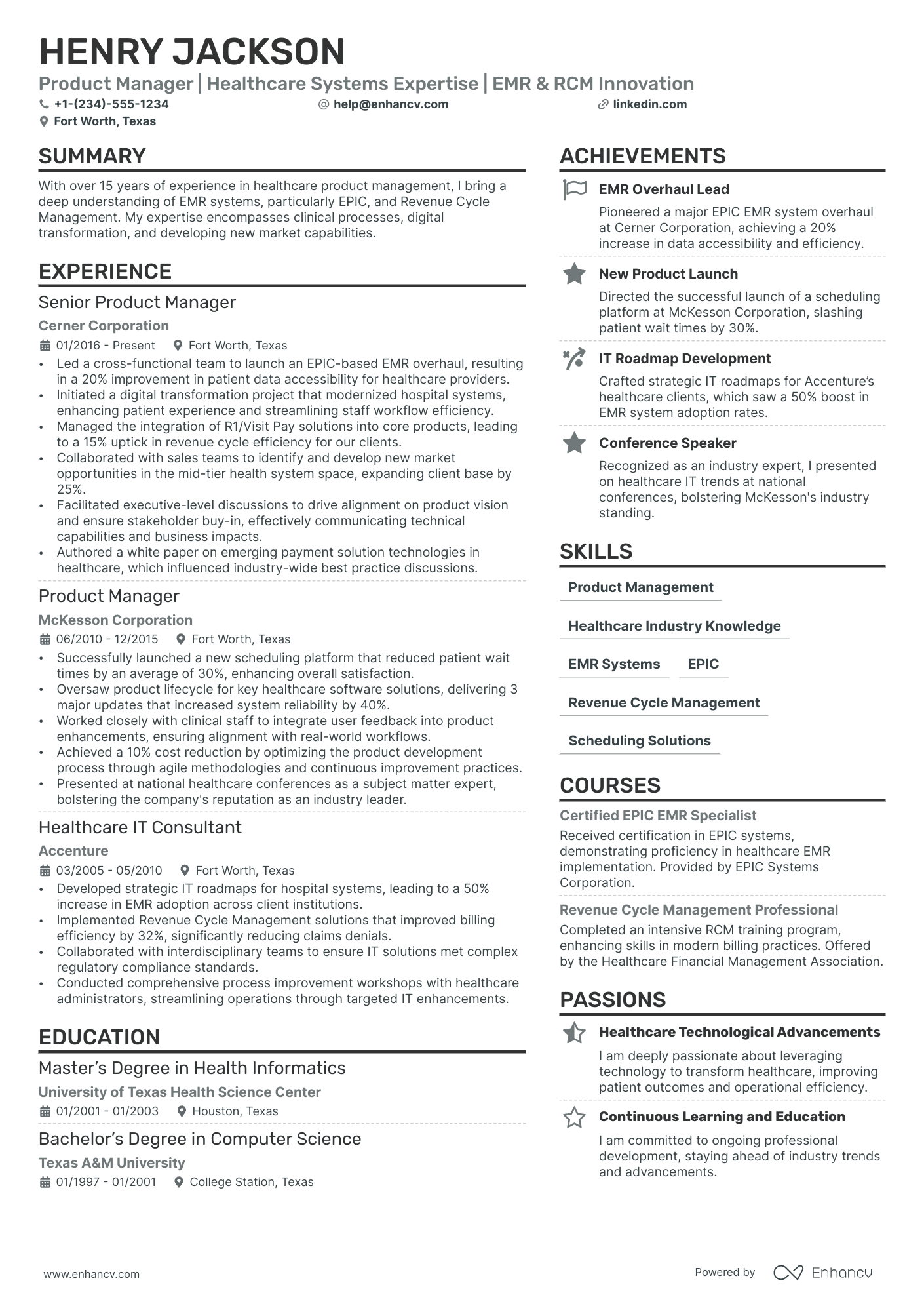 Healthcare Product Manager resume example