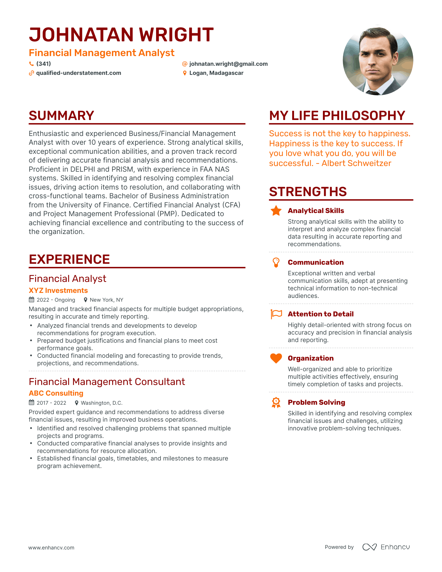 Financial Management Analyst resume example