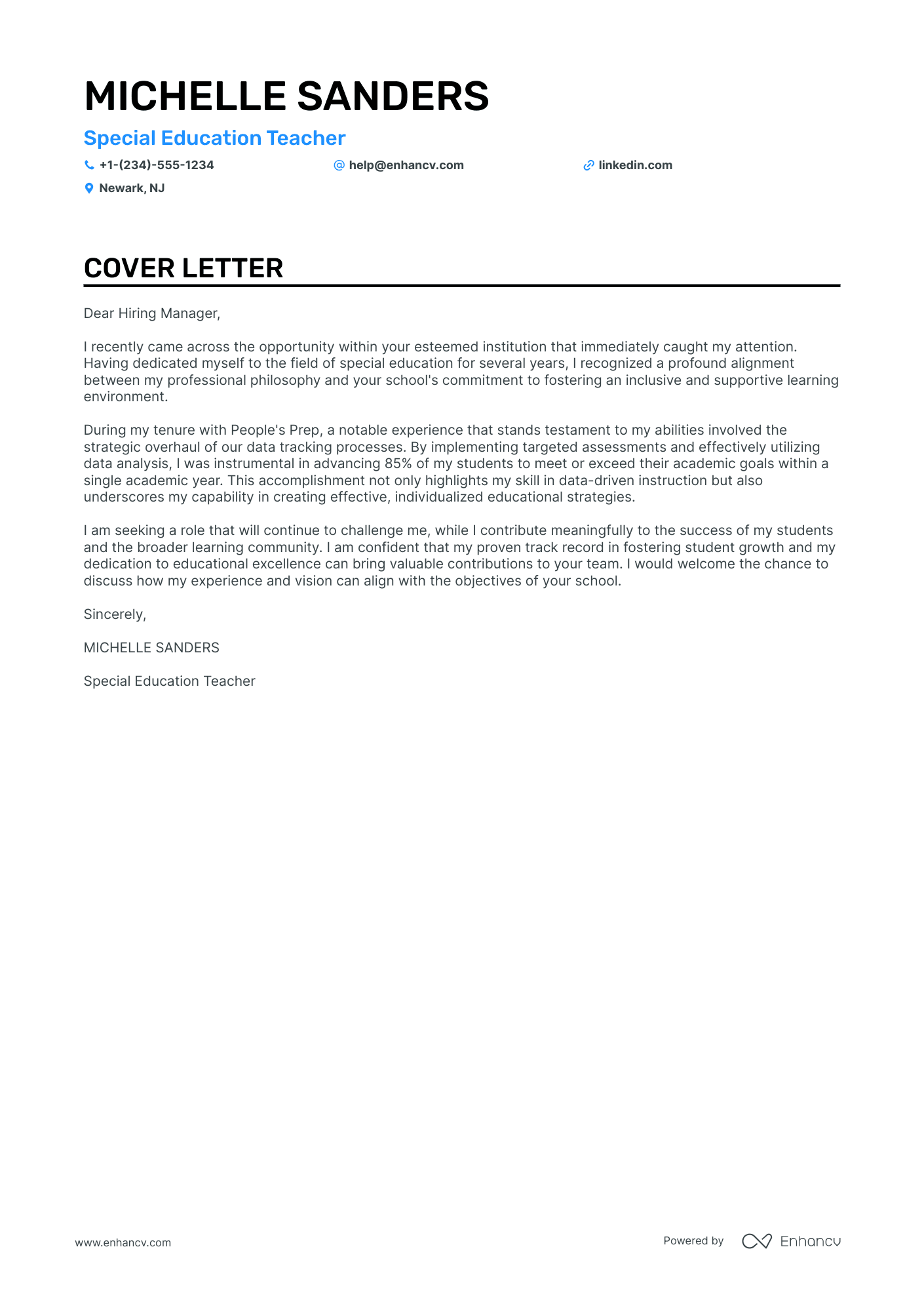 Special Education Teacher Assistant cover letter