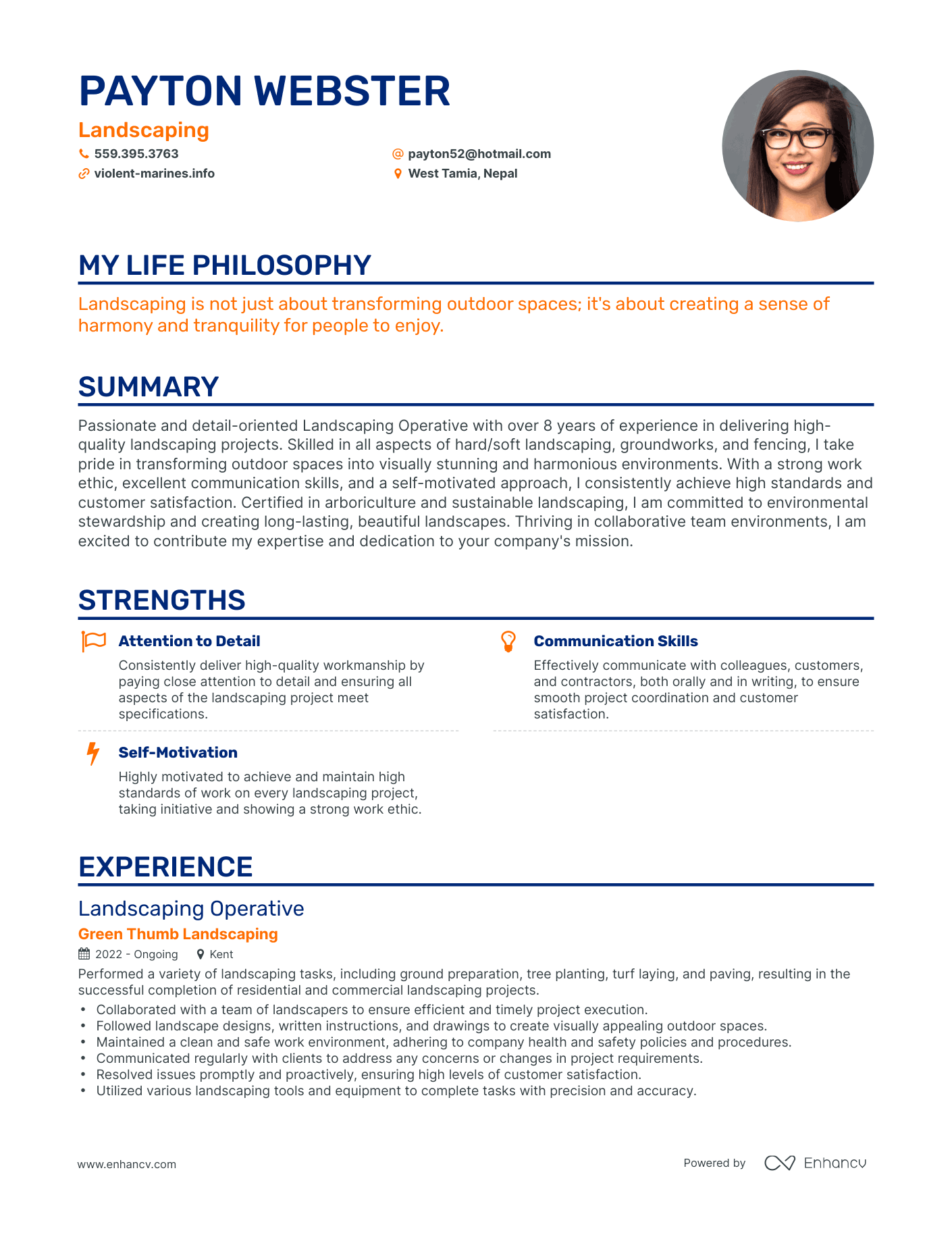 Creative Landscaping Resume Example
