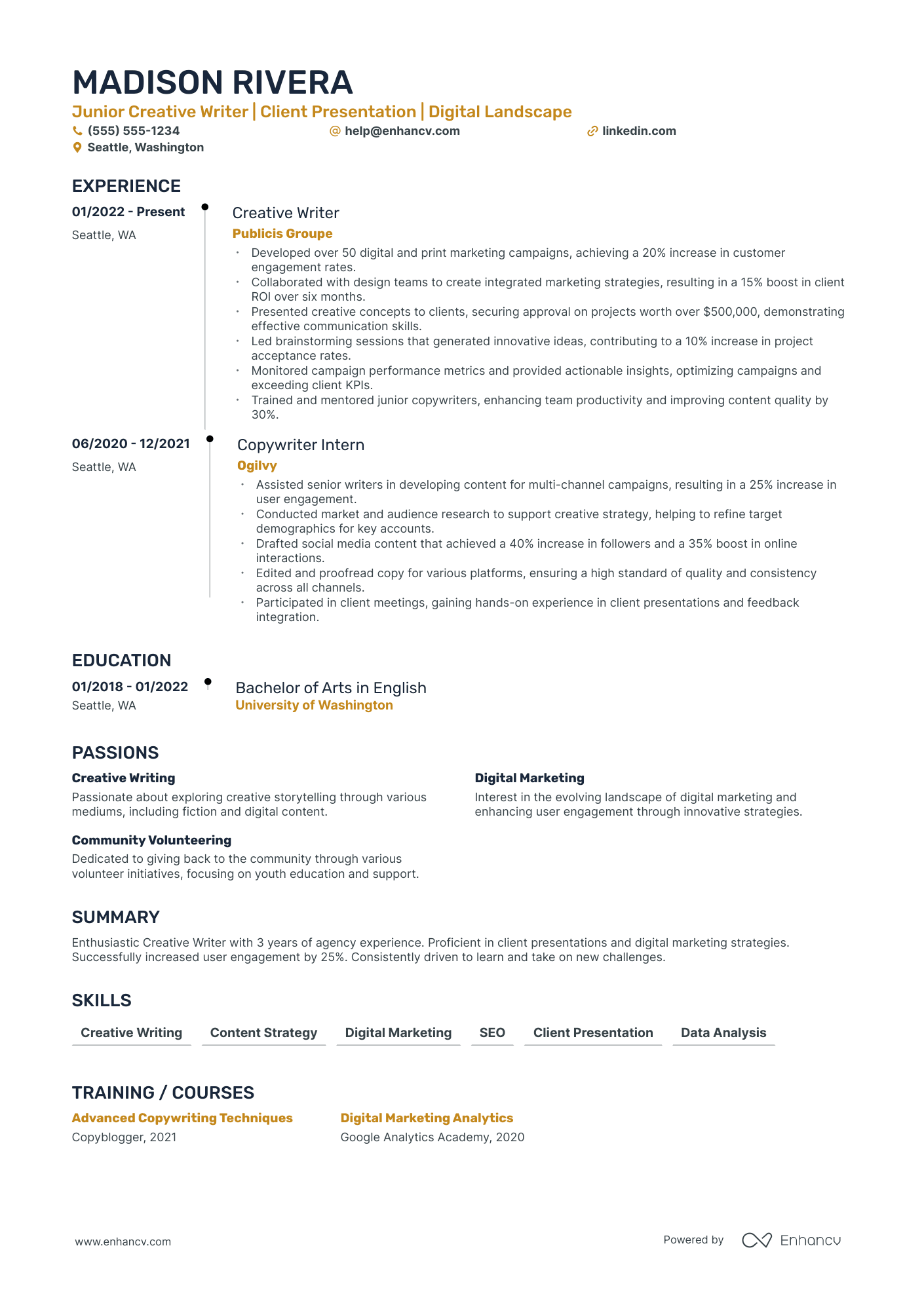 Digital Copywriter resume example