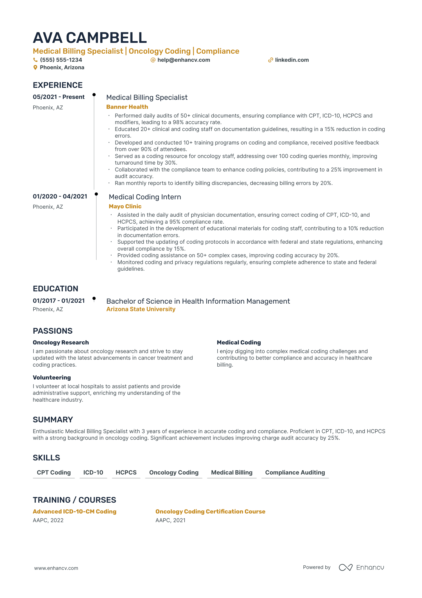 Medical Coding Compliance Specialist resume example