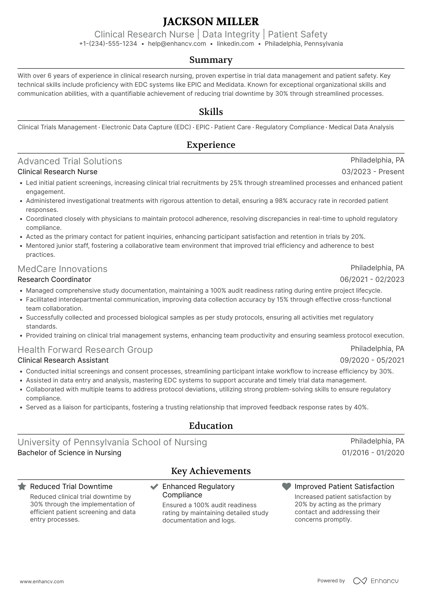 Clinical Research Nurse resume example