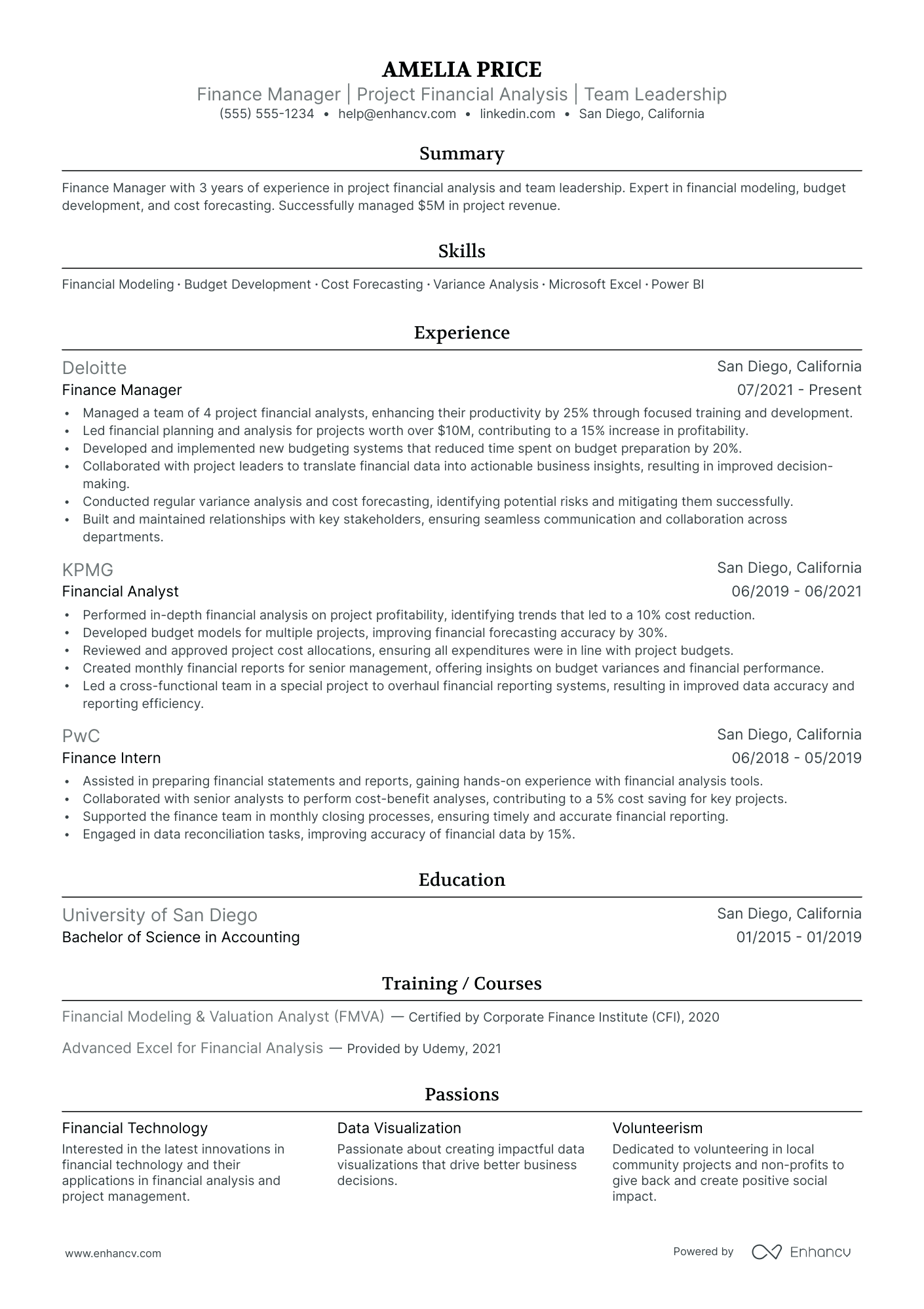 International Finance Manager resume example