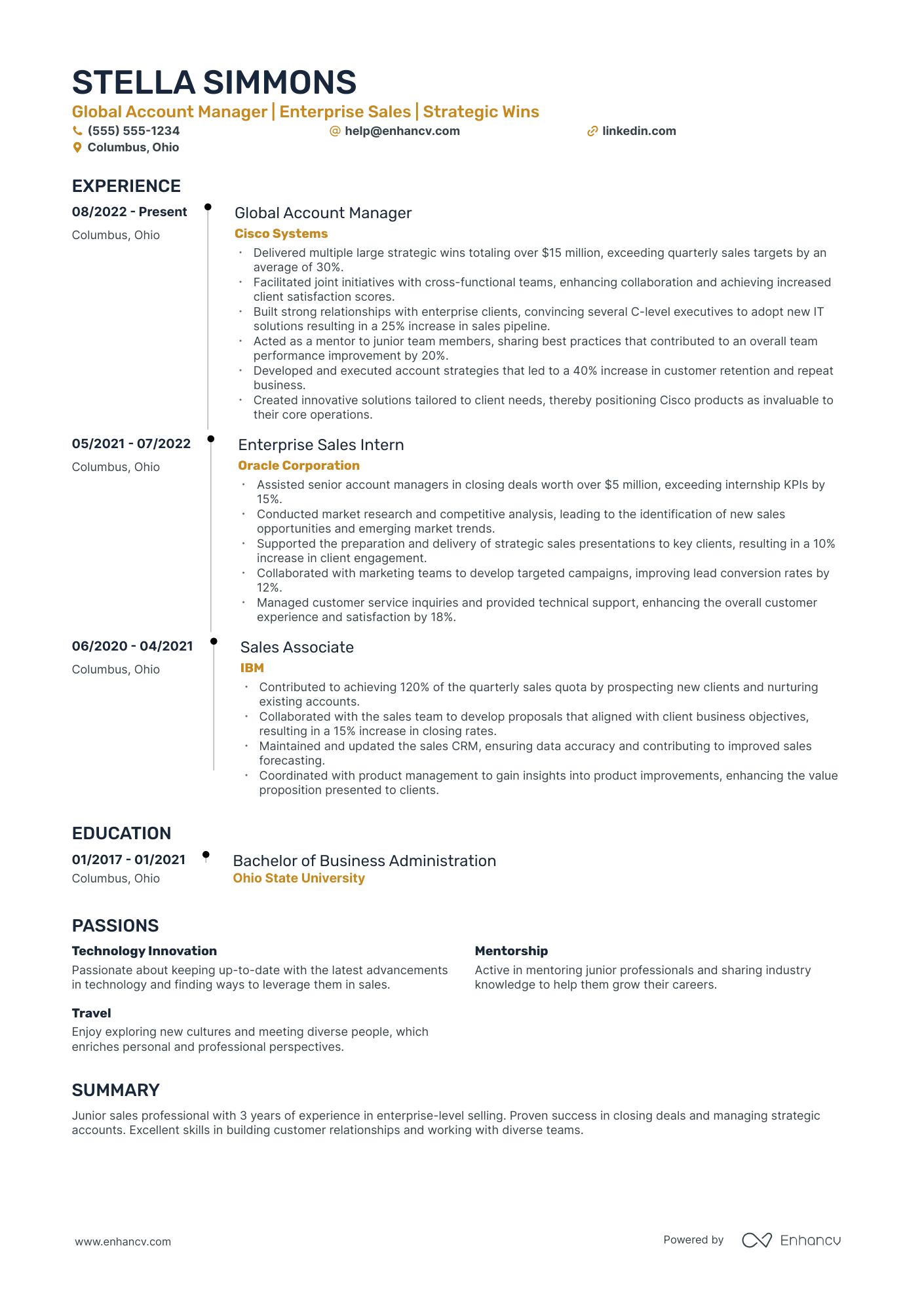 Global Account Manager resume example