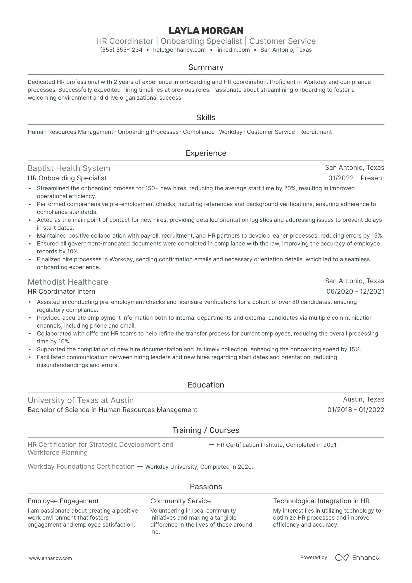 HR Onboarding Specialist resume example