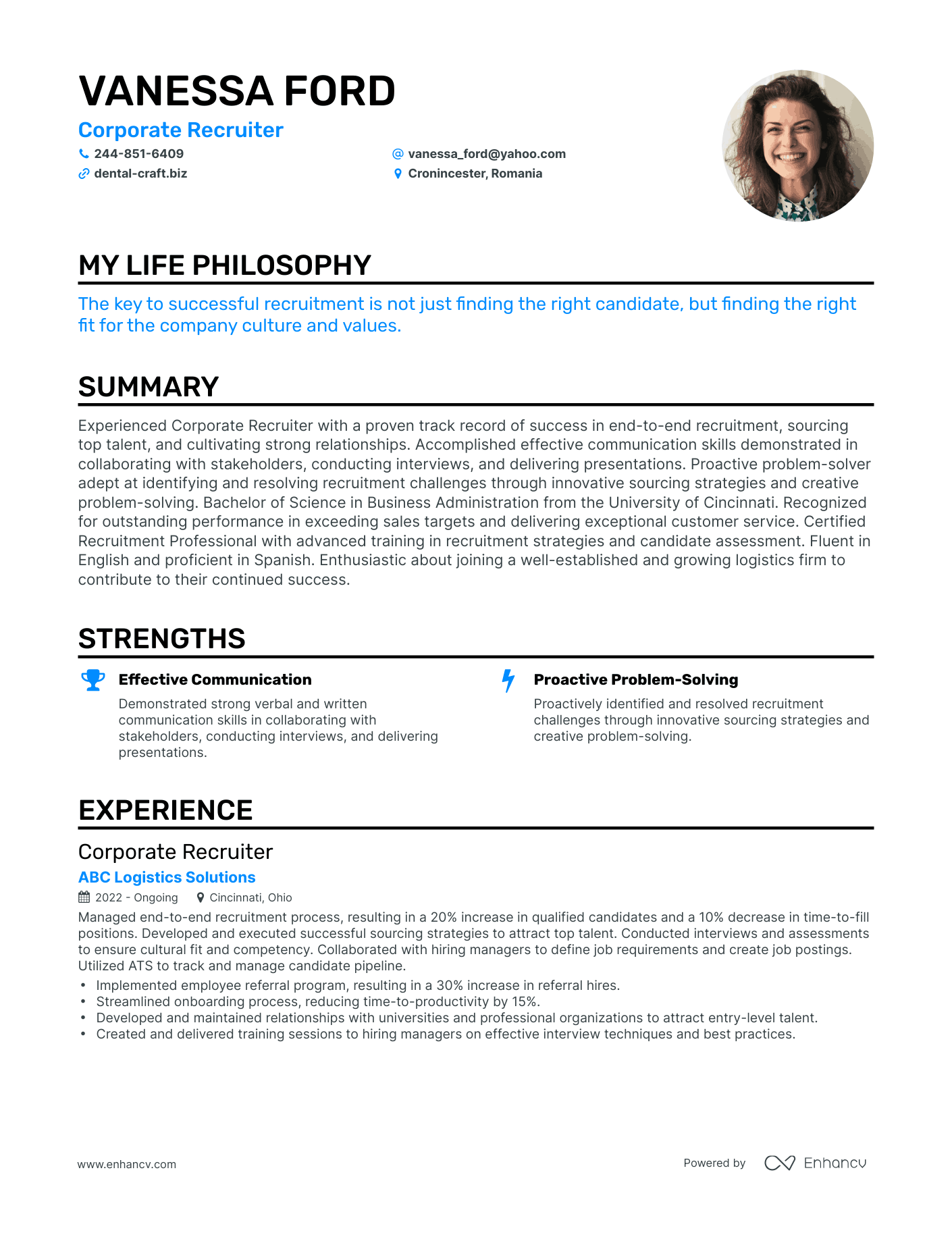 Creative Corporate Recruiter Resume Example