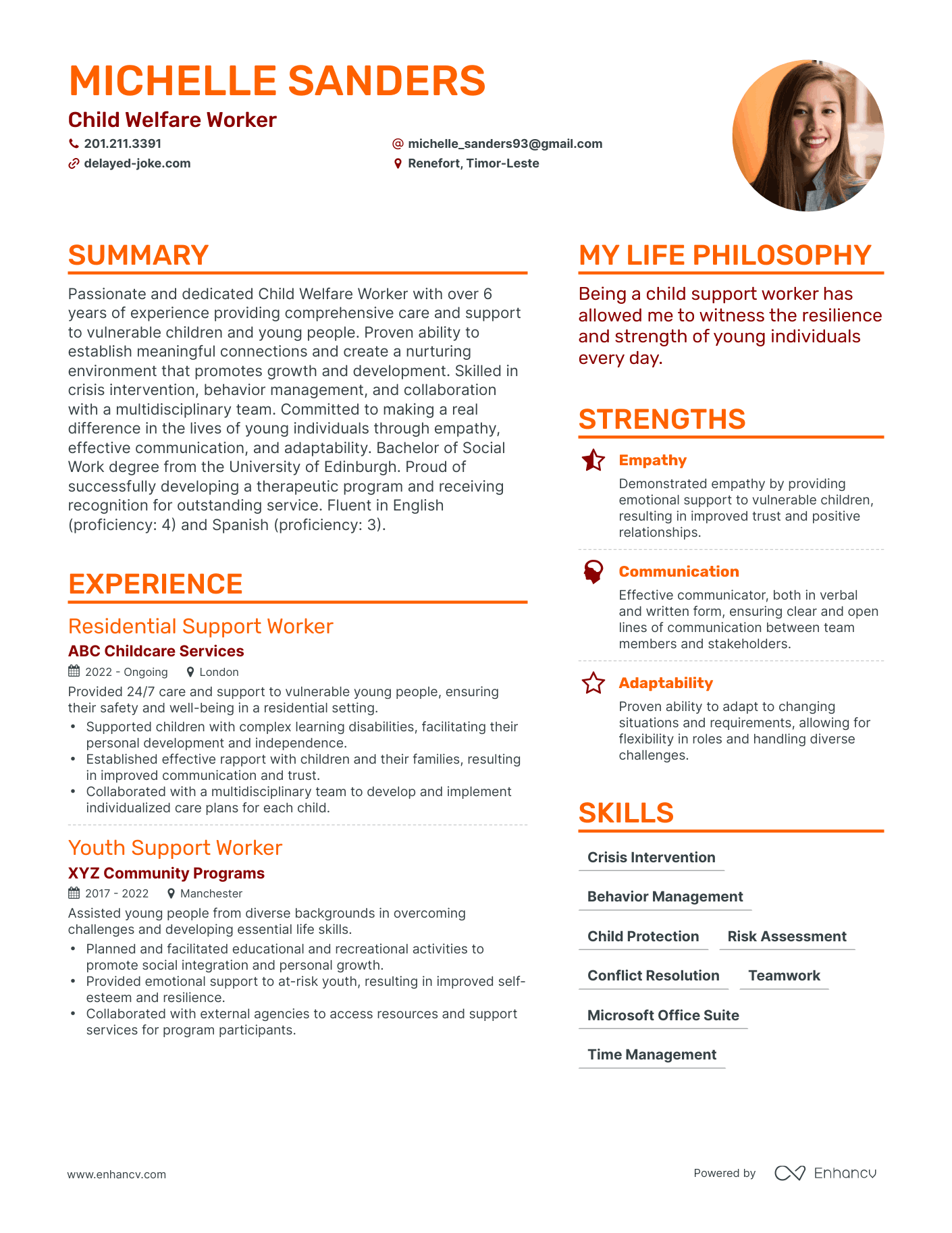 Child Welfare Worker resume example