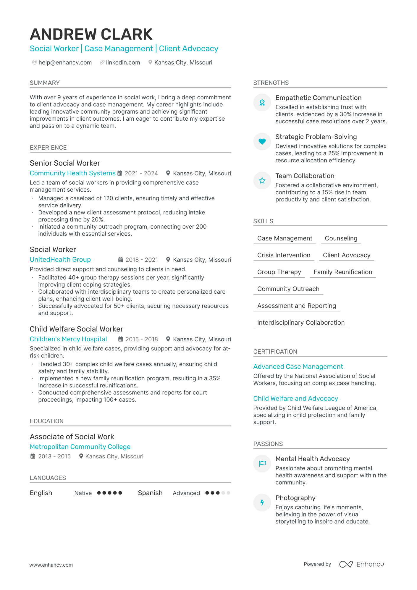 Social Worker resume example