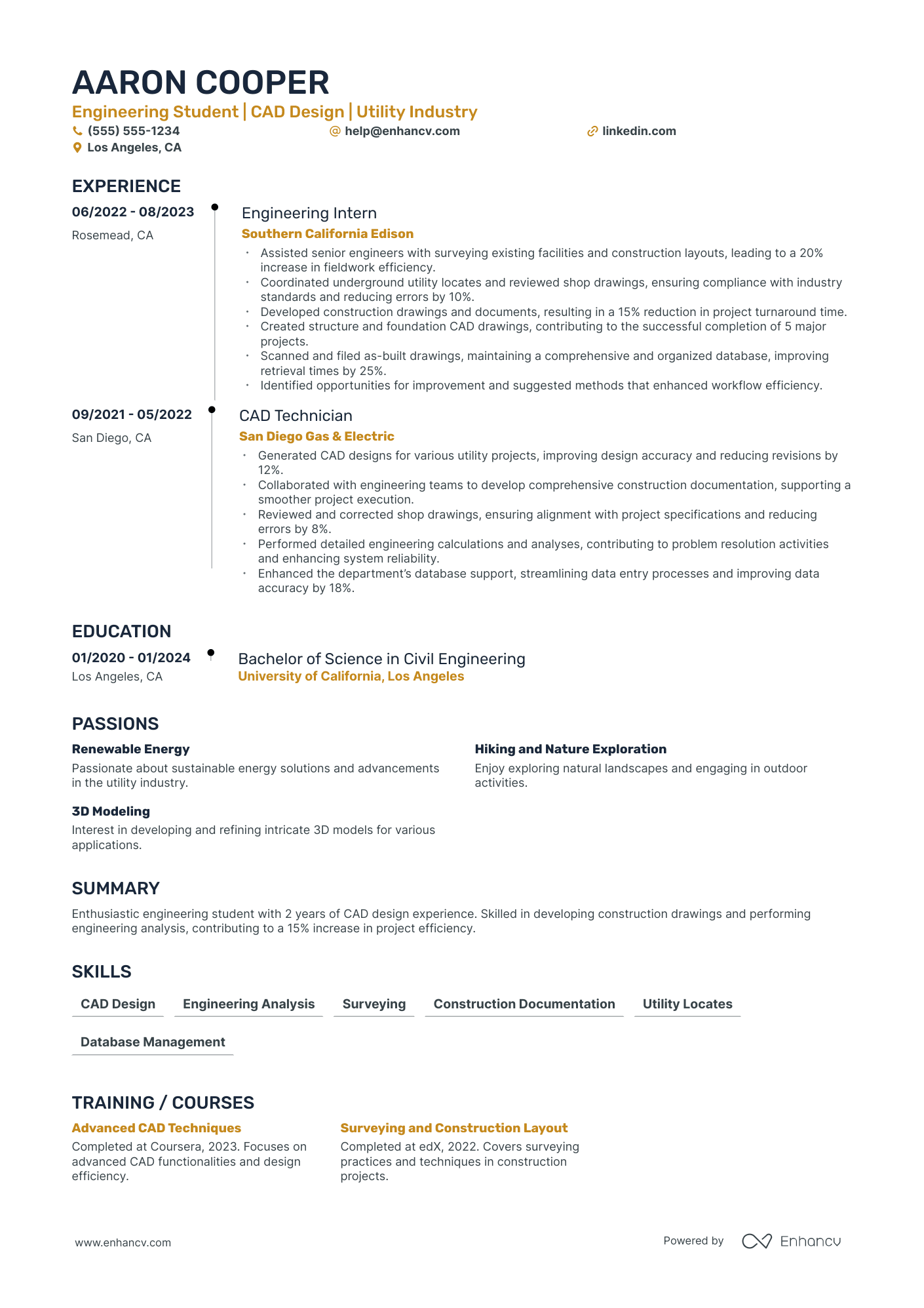 Civil Engineer Intern resume example