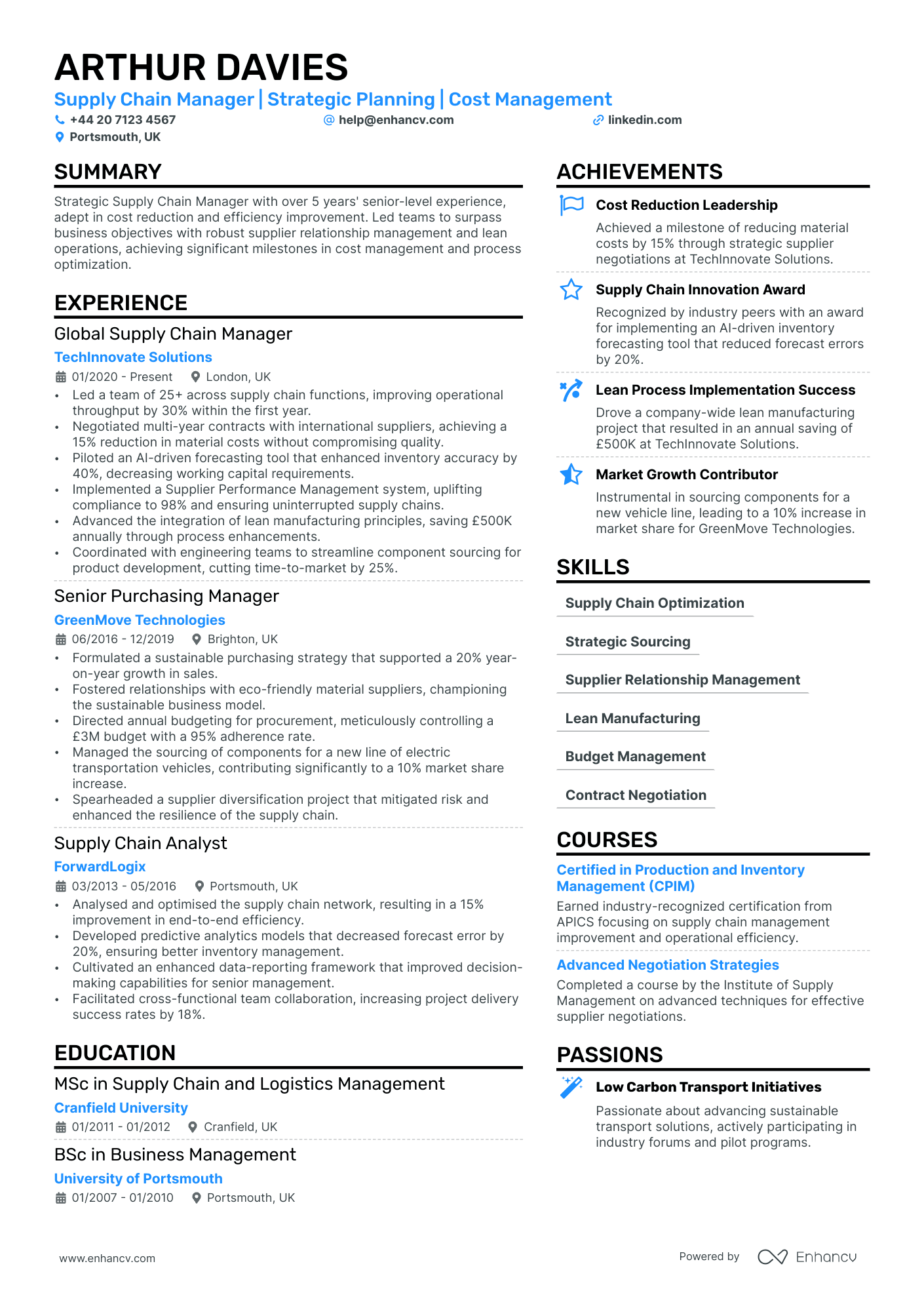 Supply Chain Manager cv example