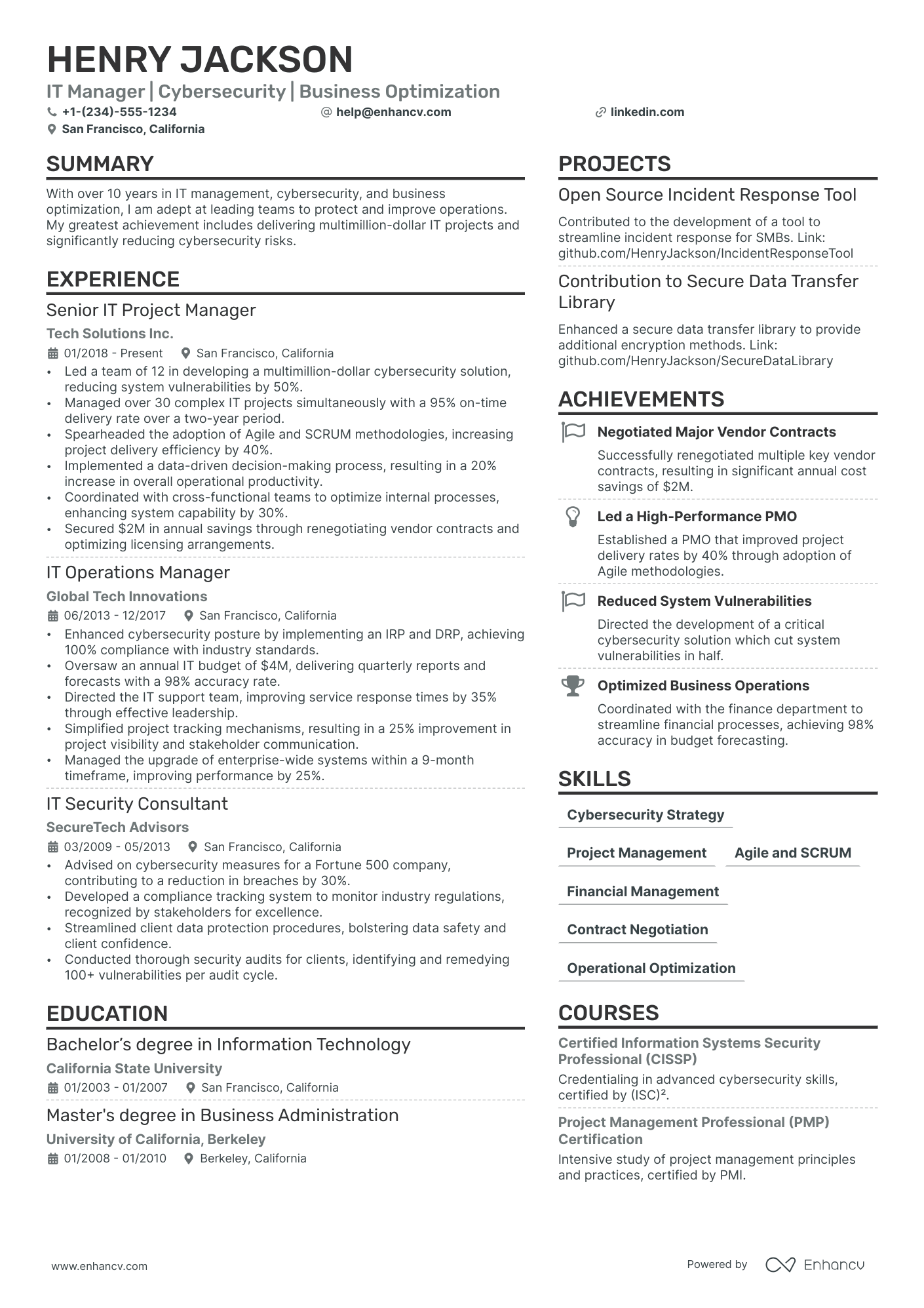 Technology Manager resume example