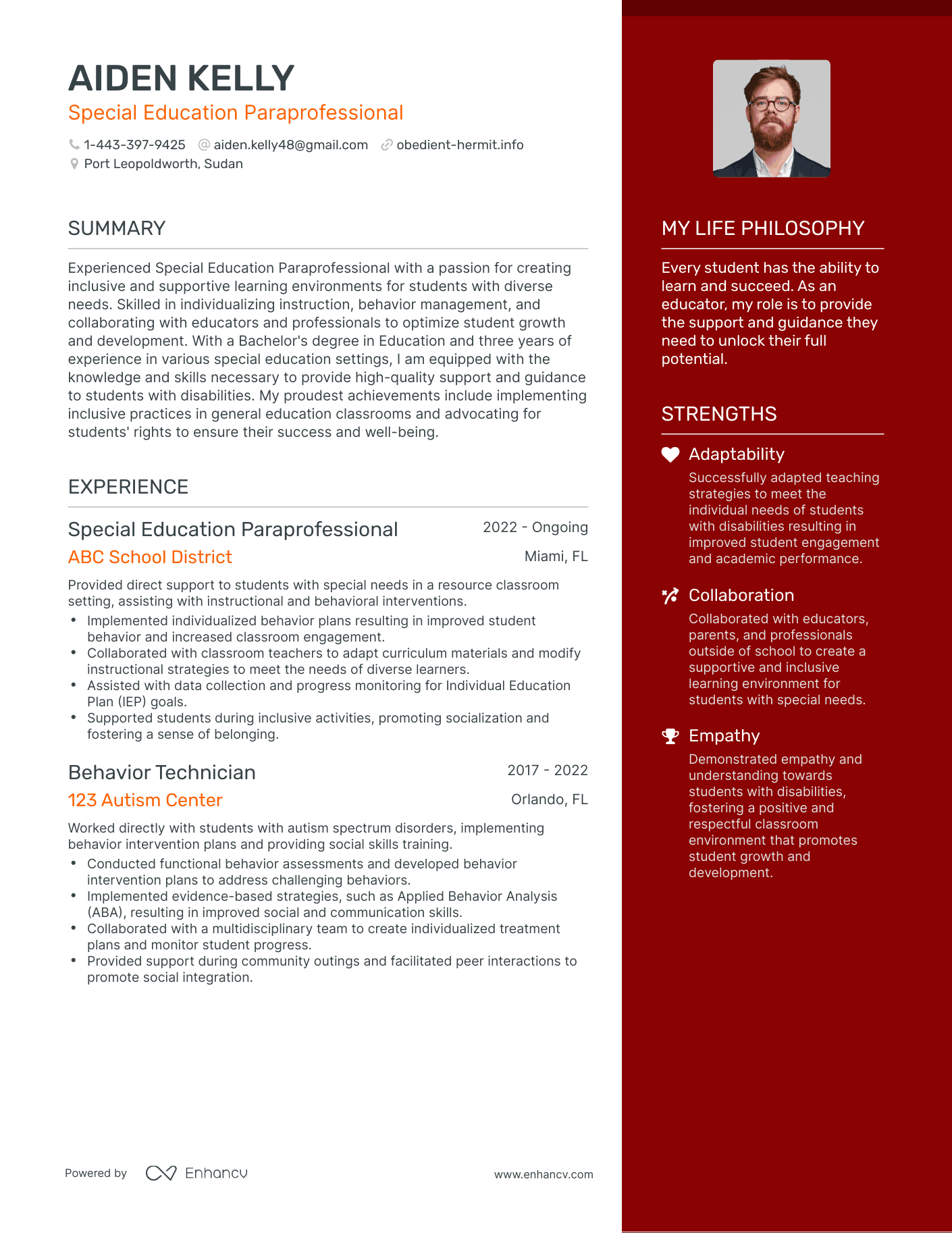 Modern Special Education Paraprofessional Resume Example