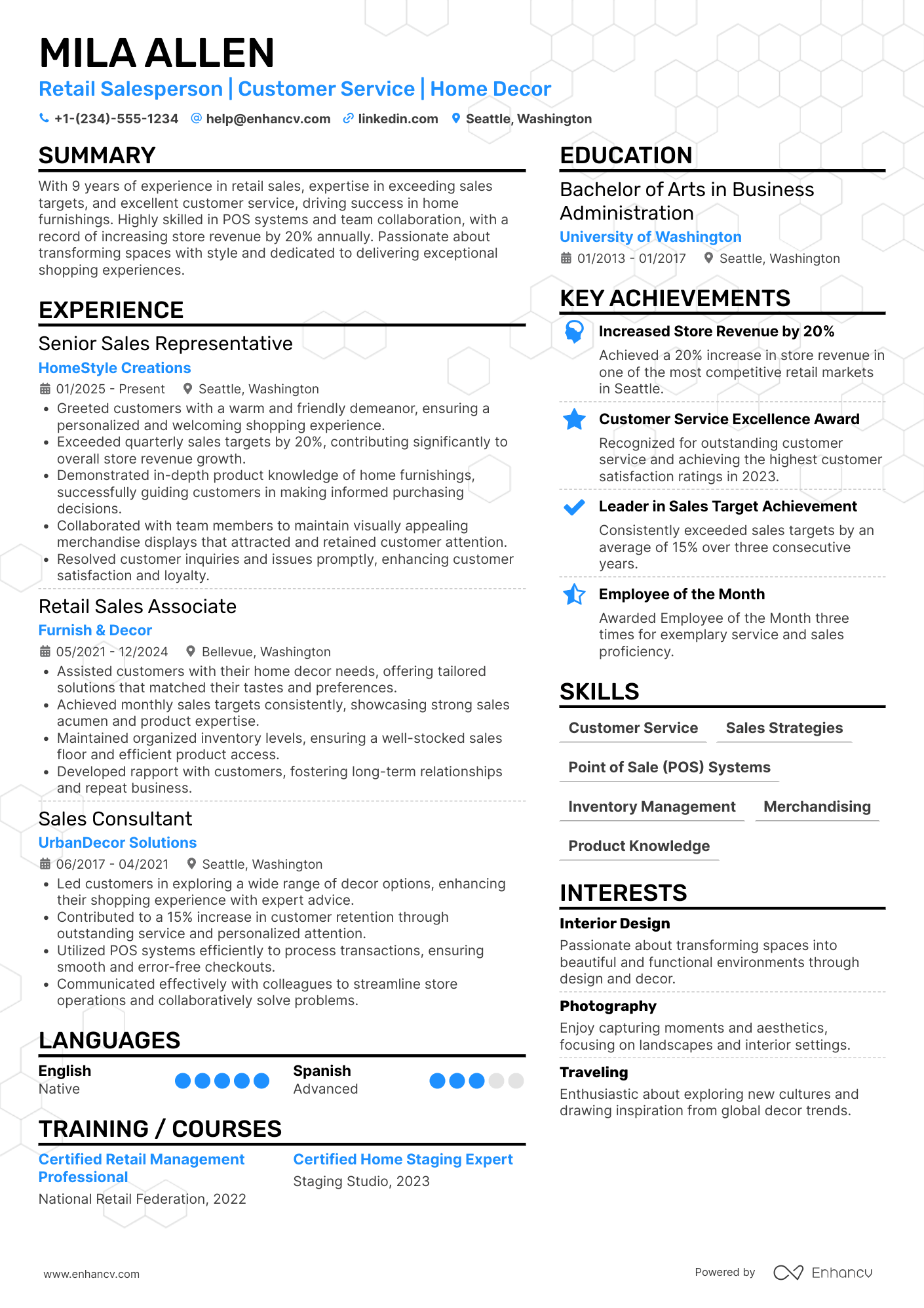 Retail Salesperson resume example
