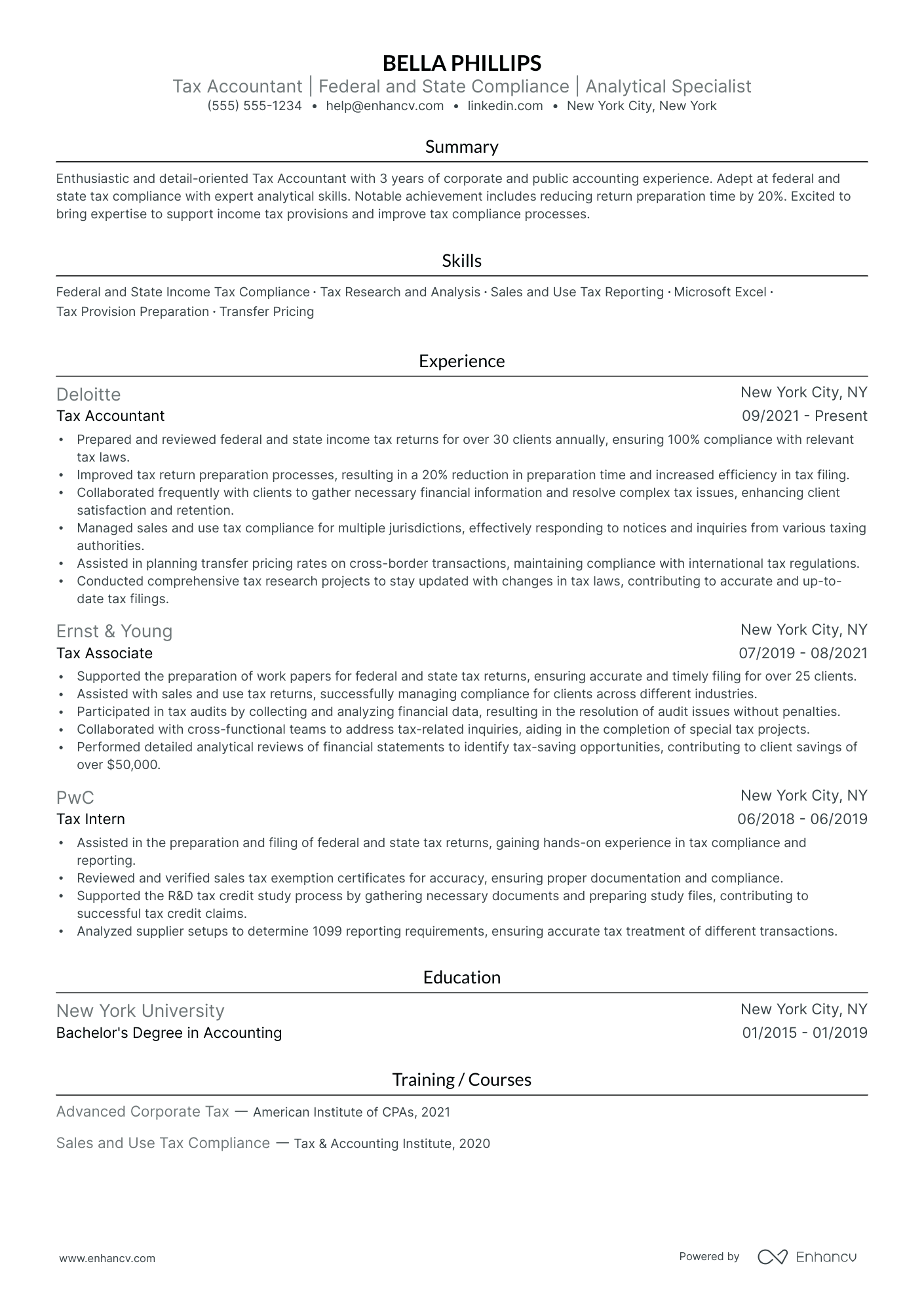 Corporate Tax Accountant resume example