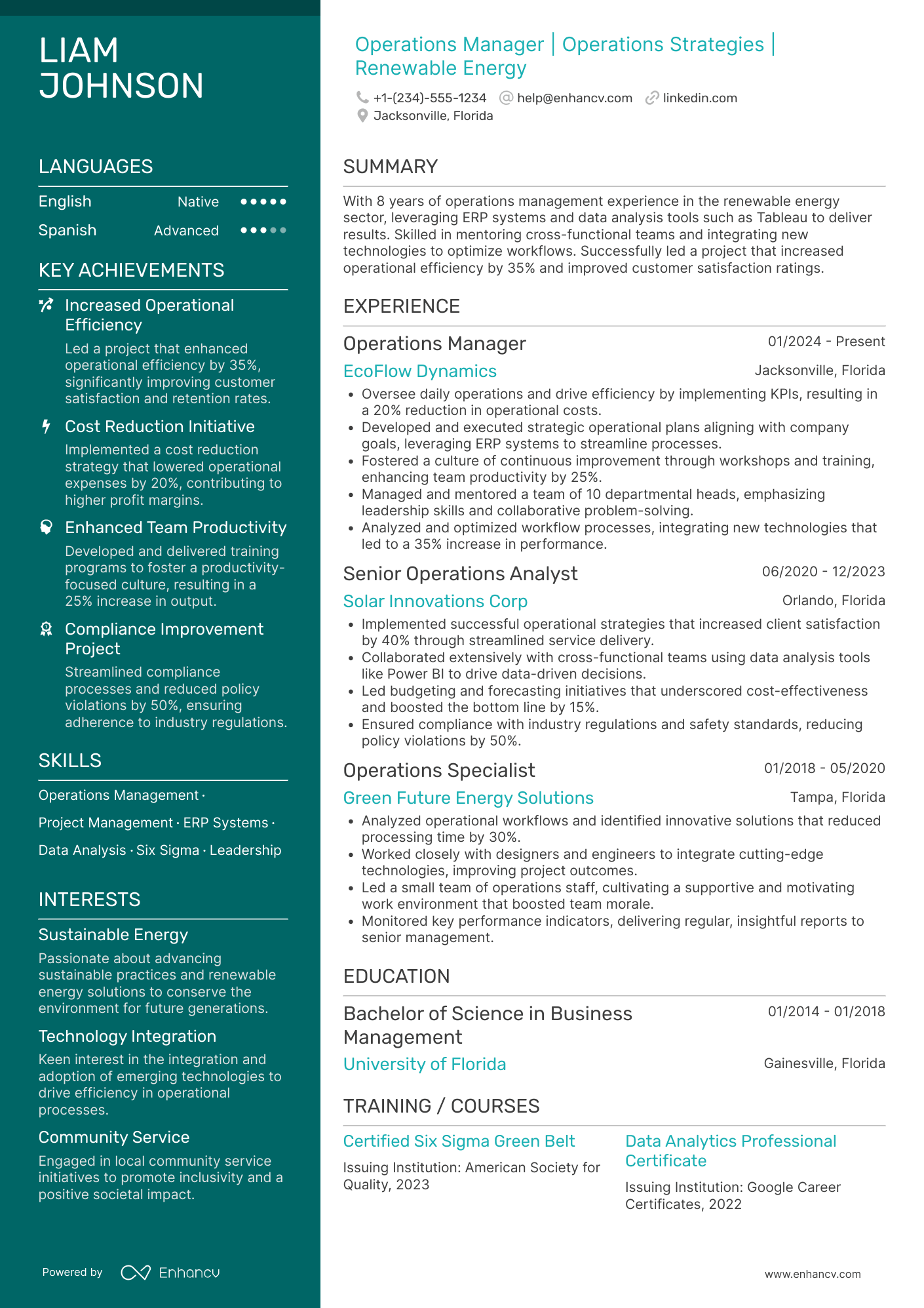Management resume example