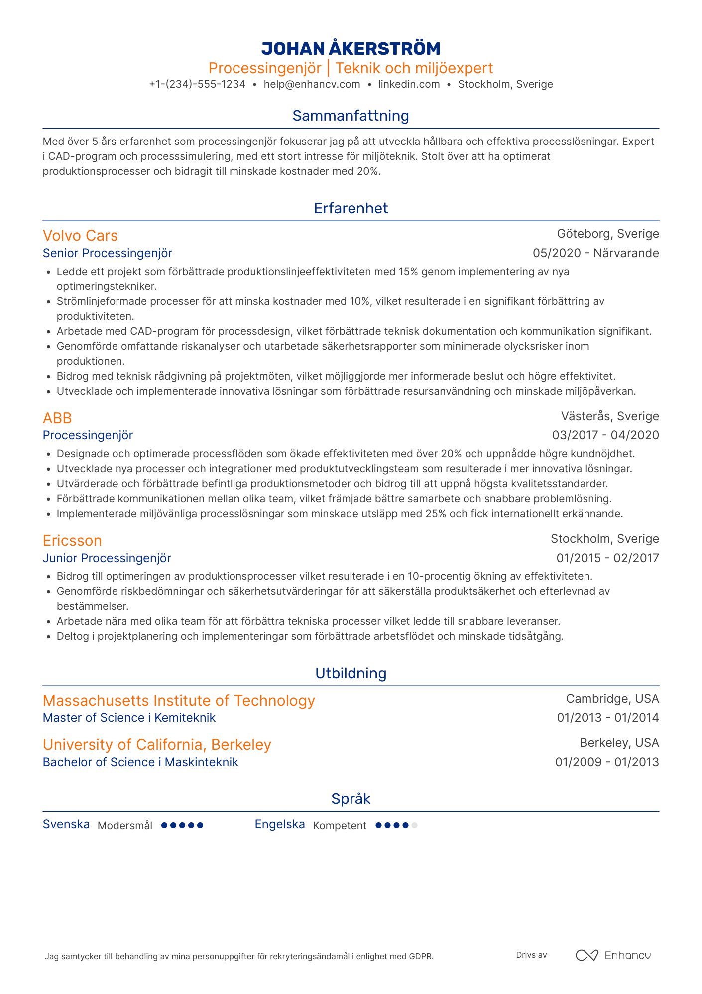 Processingenjör CV