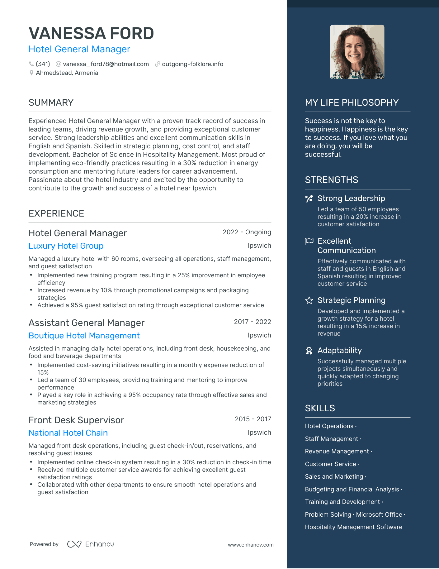 Hotel General Manager resume example
