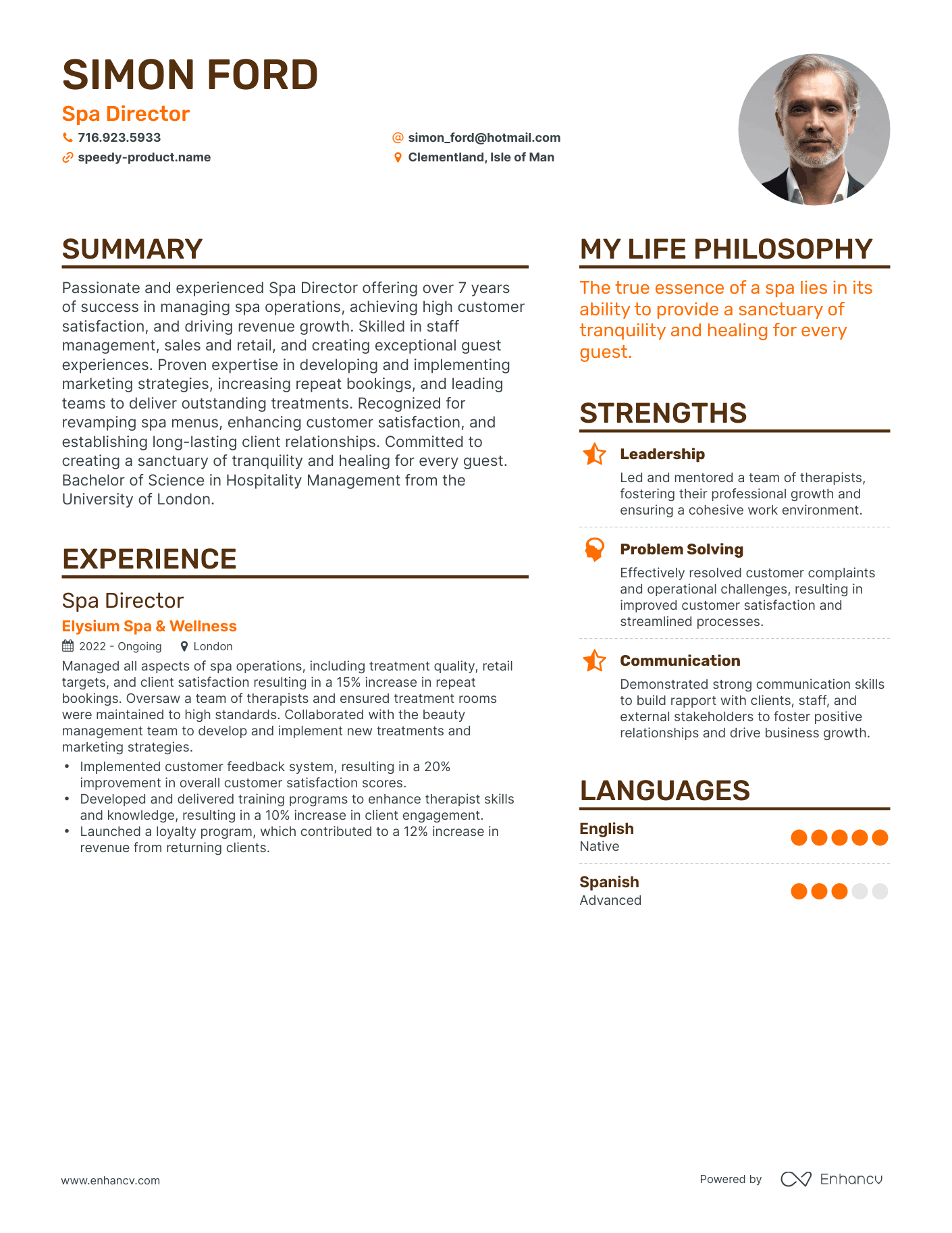 Spa Director resume example