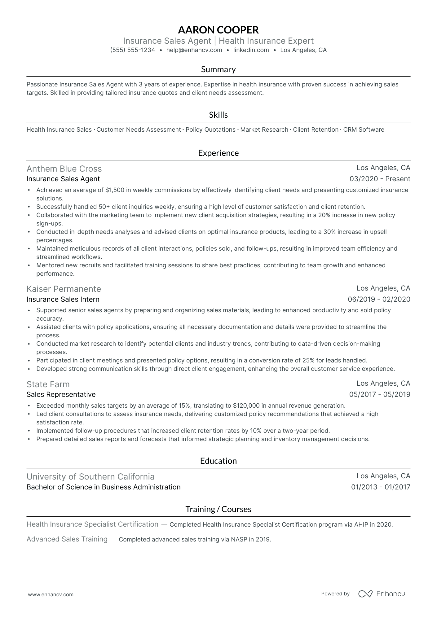 Licensed Insurance Agent resume example