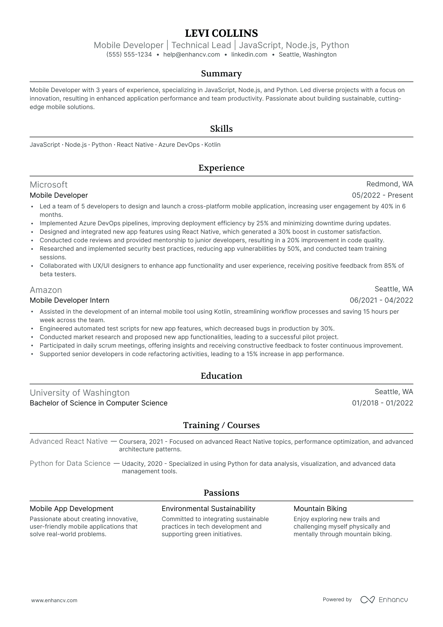 Mobile Developer resume example