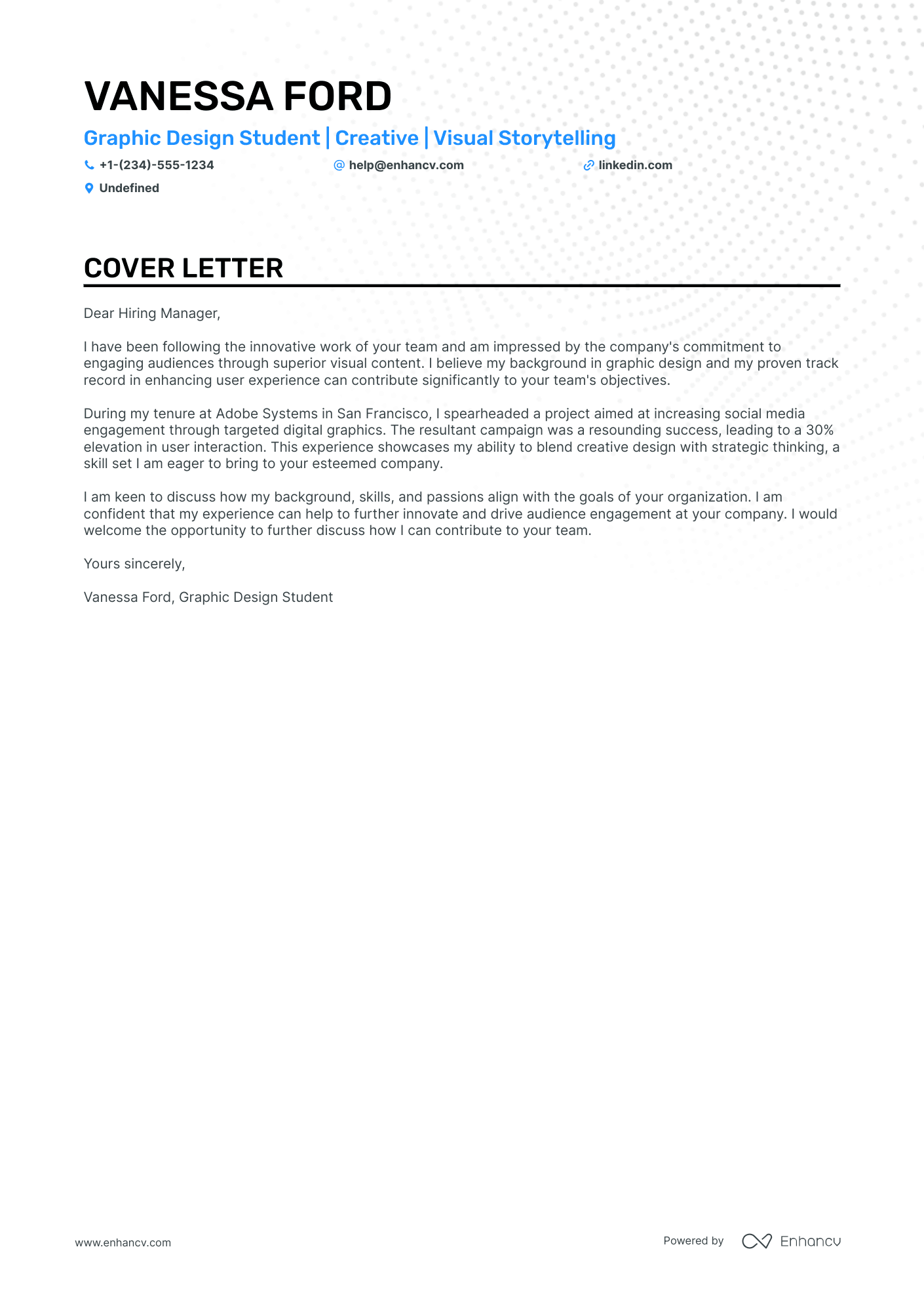 Graphic Design Student cover letter