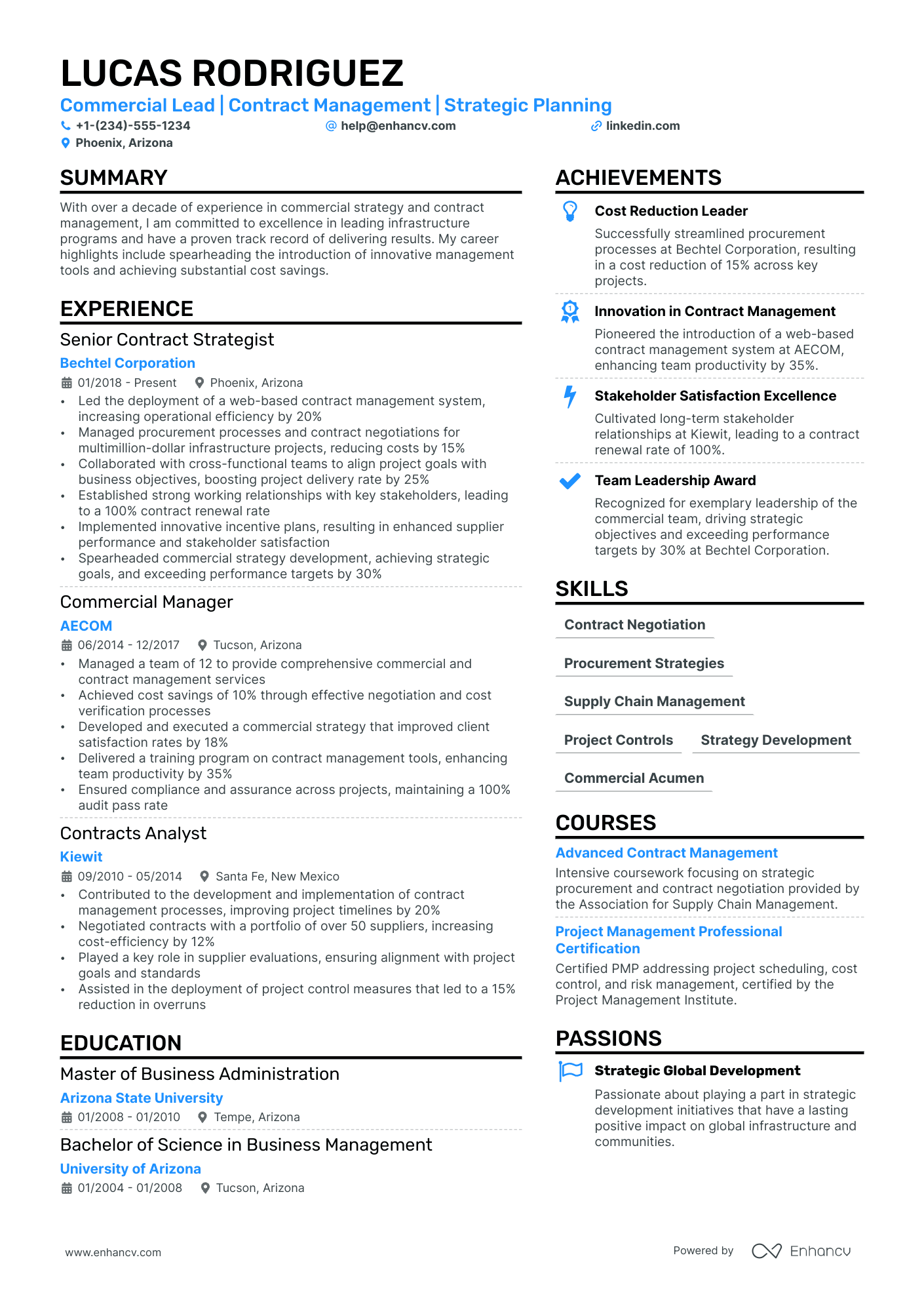 Commercial Manager resume example