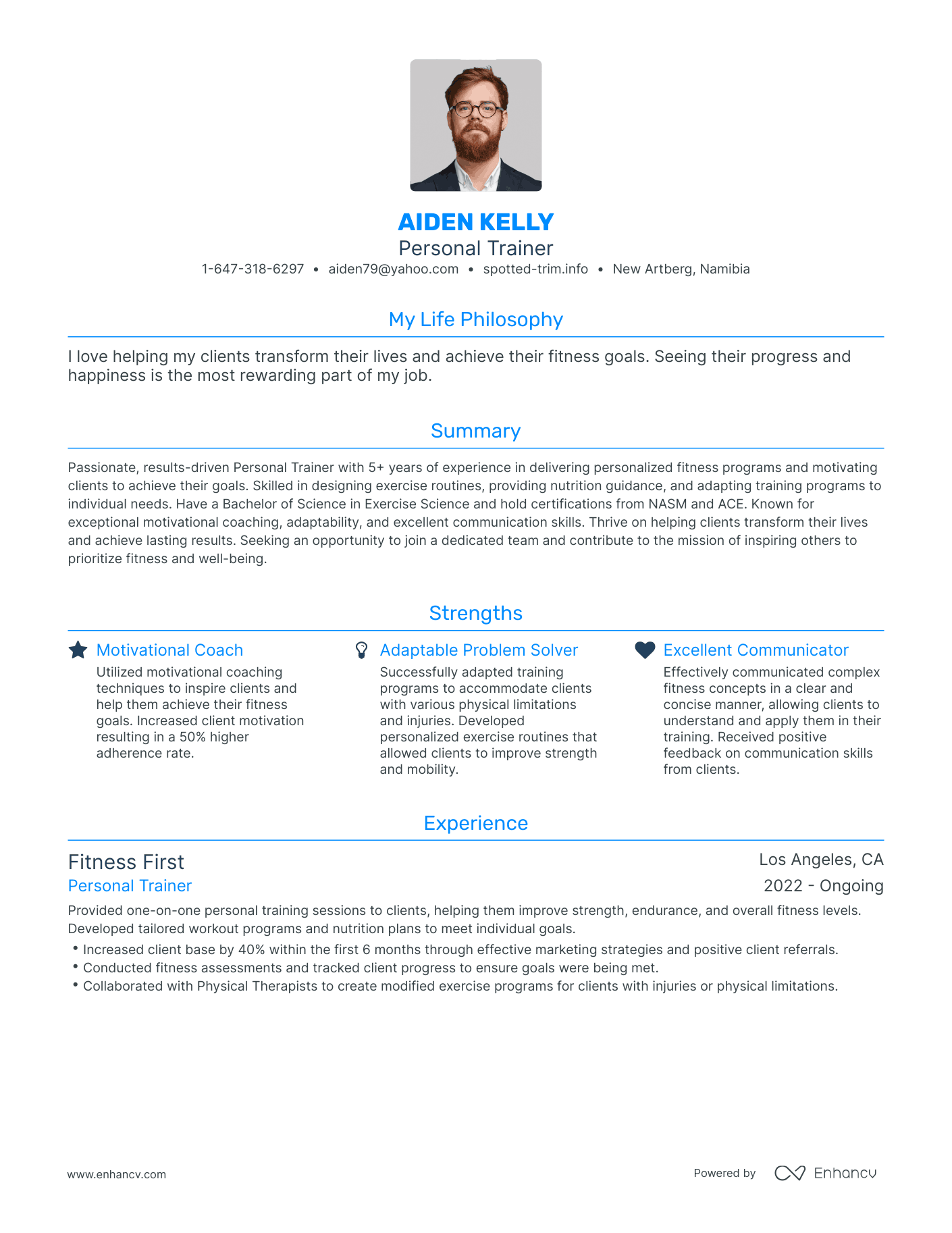 Modern Personal Trainer Resume Example