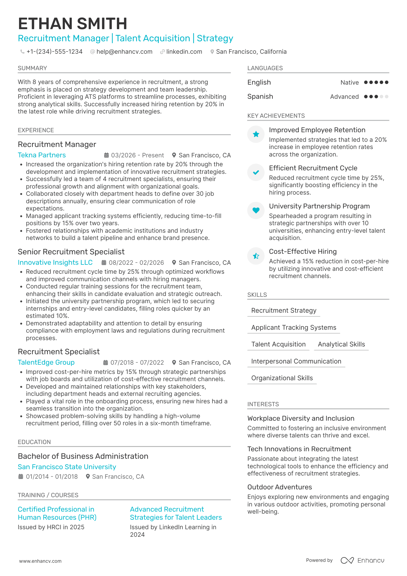 Recruitment Manager resume example