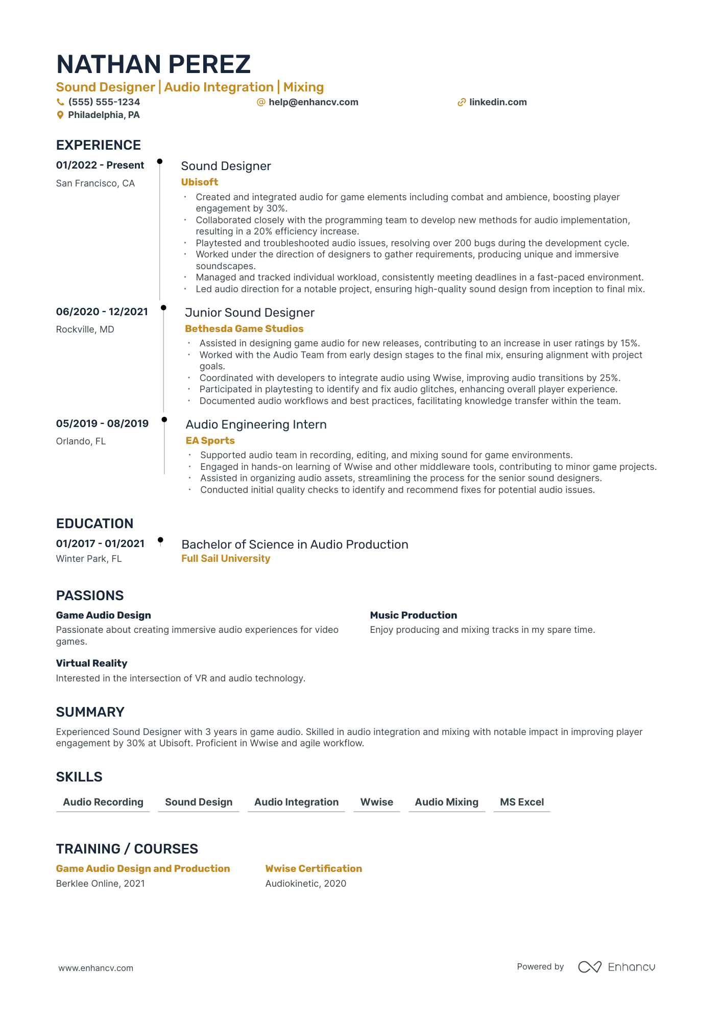 Sound Designer resume example