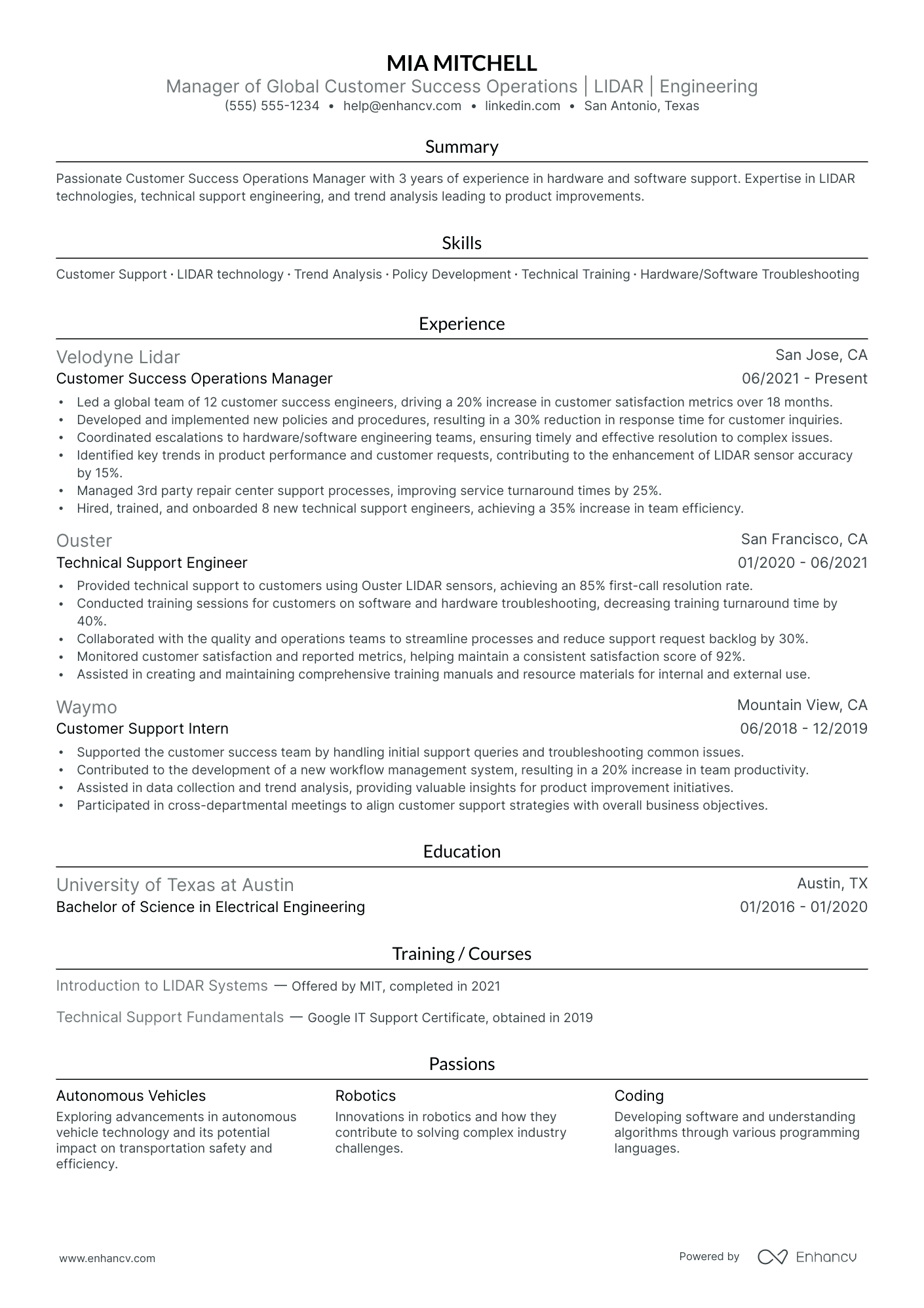 Global Customer Success Manager resume example