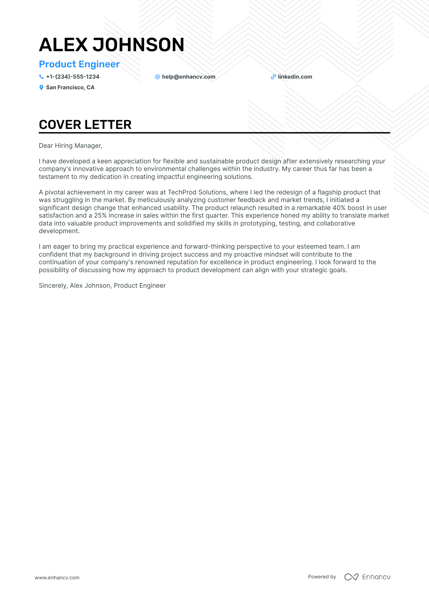 Product Engineer cover letter