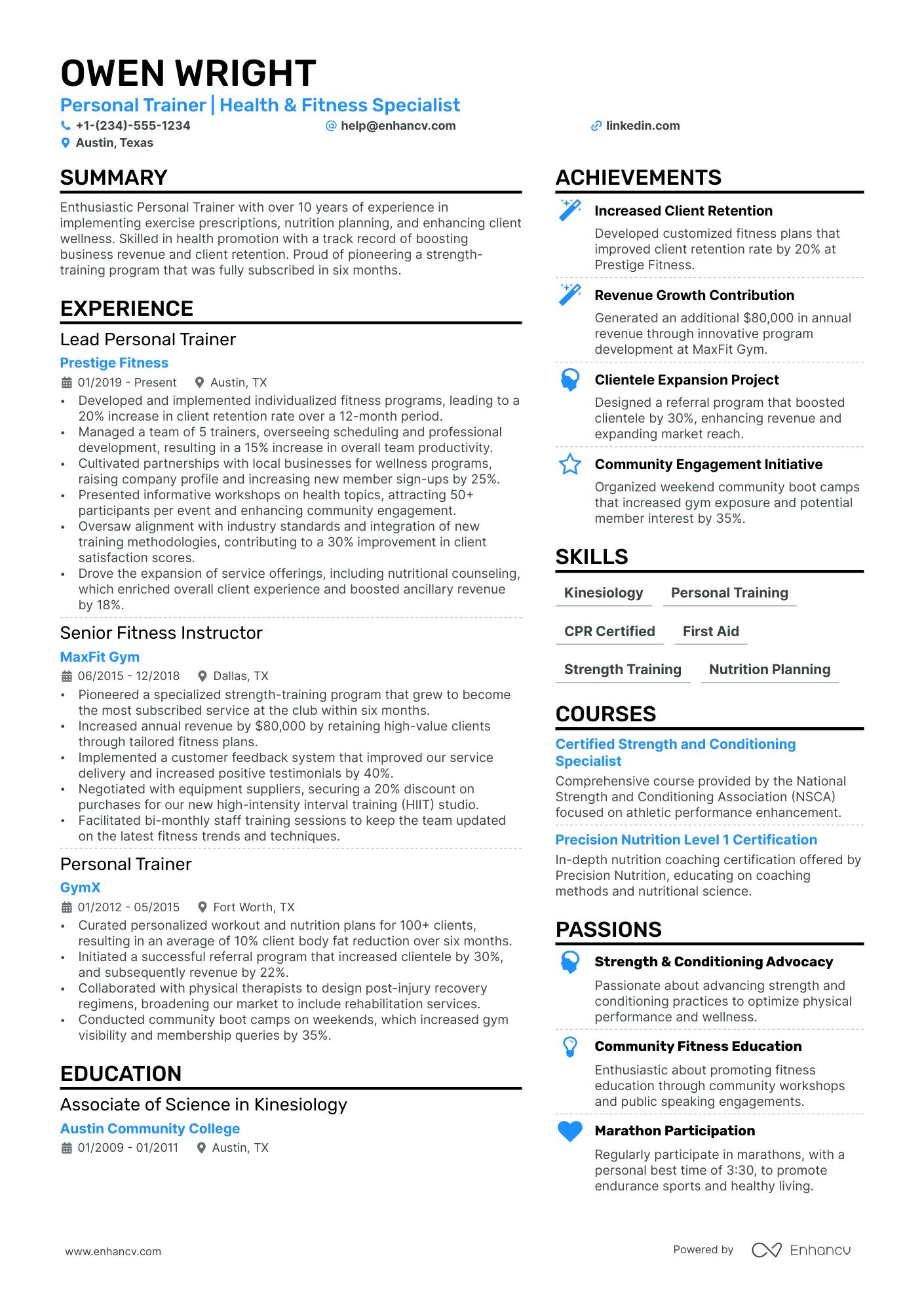 Personal Trainer resume example