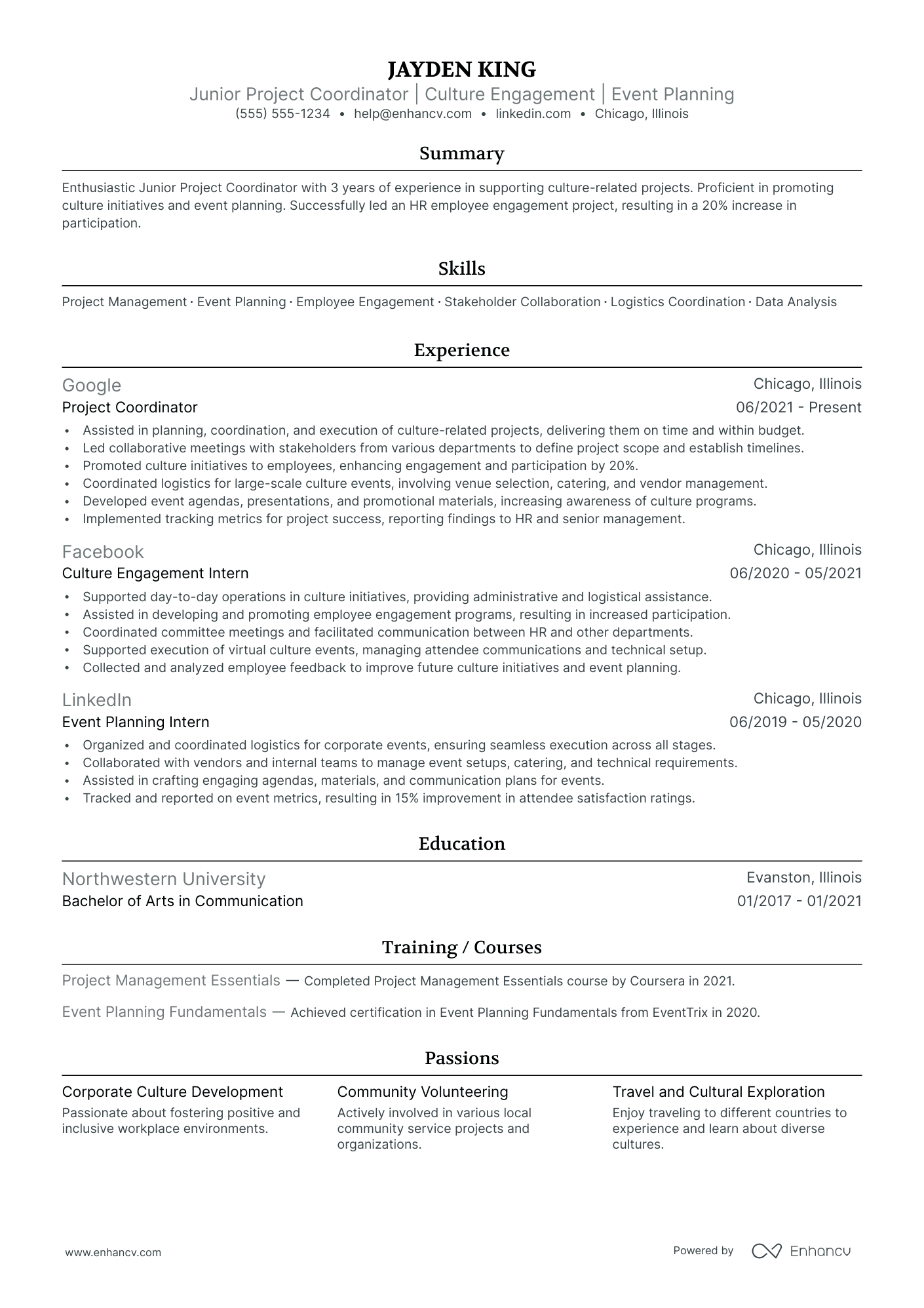 Senior Project Coordinator resume example