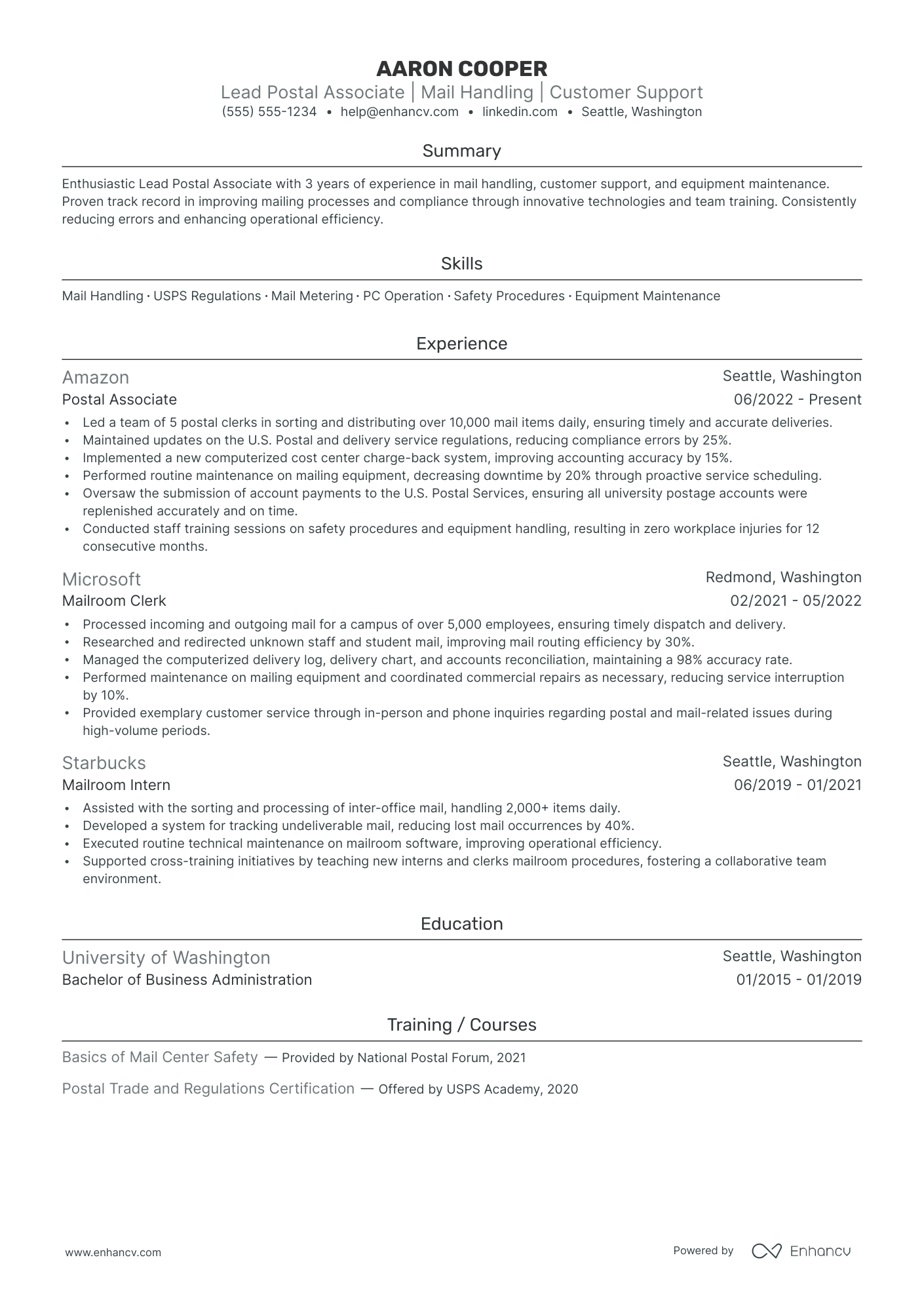 Postal Service Delivery Supervisor resume example