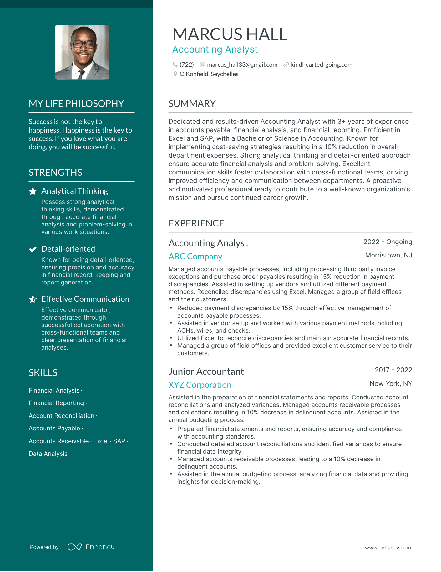 Creative Accounting Analyst Resume Example