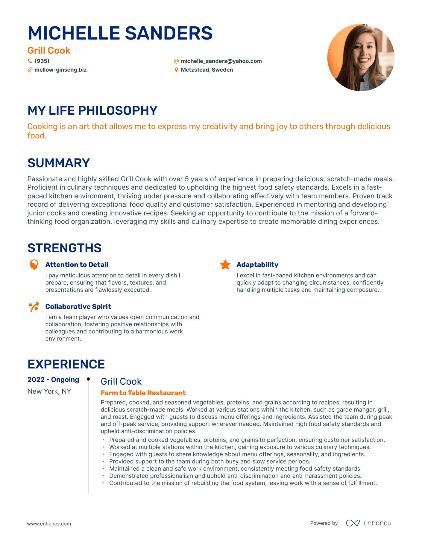 Creative Grill Cook Resume Example