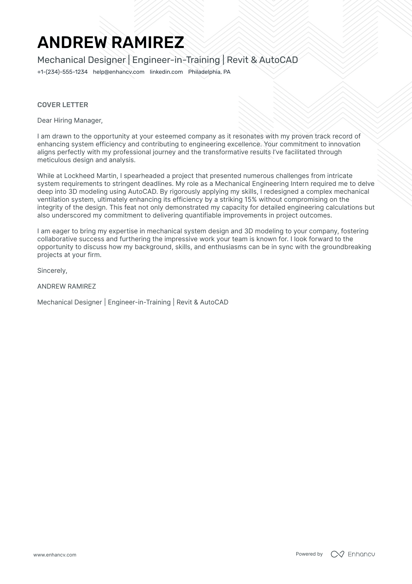 Engineer In Training cover letter