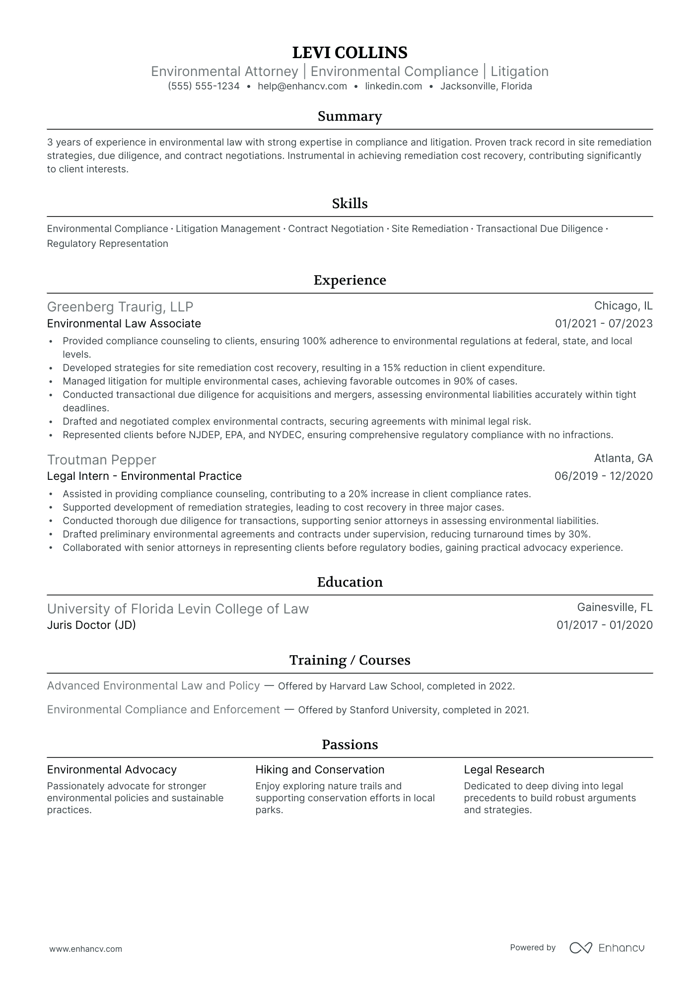 Environmental Lawyer resume example